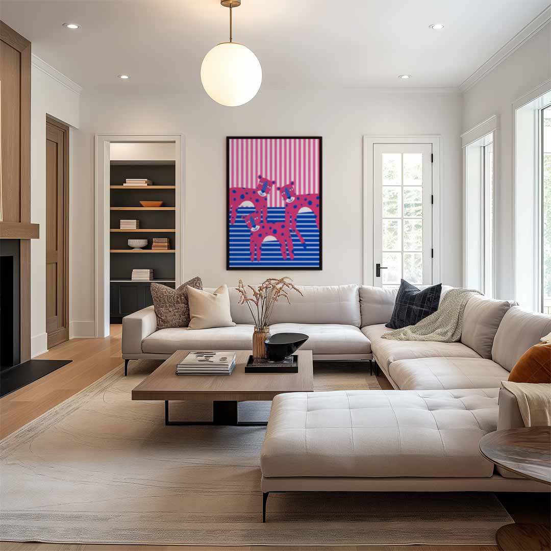 Vrolijke Roze Luipaarden Kunstwerk-canvas-dibond-plexiglas-wanddecoratie-WallArtistic