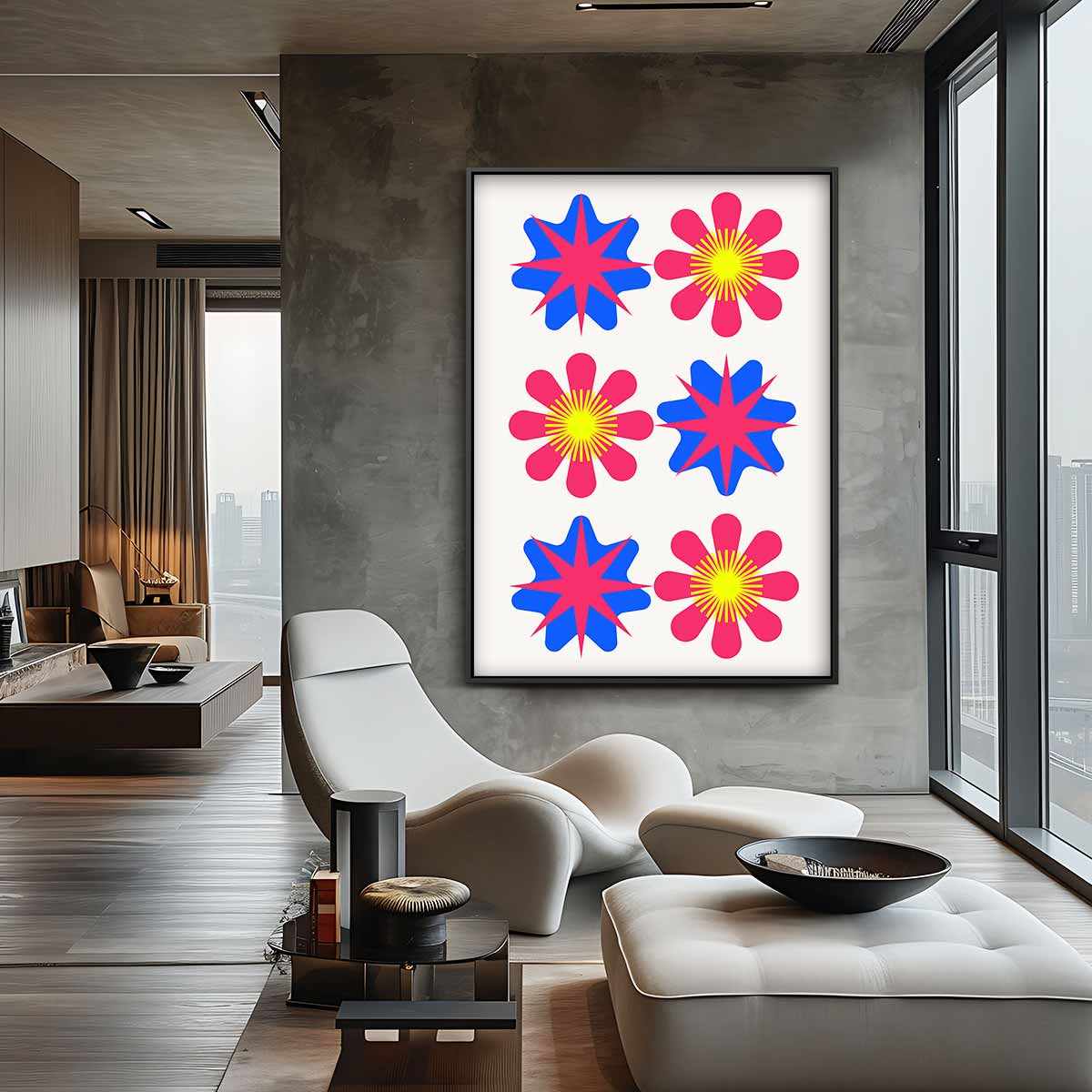 Vrolijke Bloemen- en Sterrenmix Kunstwerk-canvas-dibond-plexiglas-wanddecoratie-WallArtistic