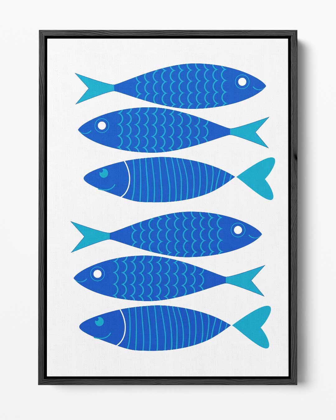 Vrolijke Blauwe Vissenschilderij Kunstwerk-canvas-dibond-plexiglas-wanddecoratie-WallArtistic