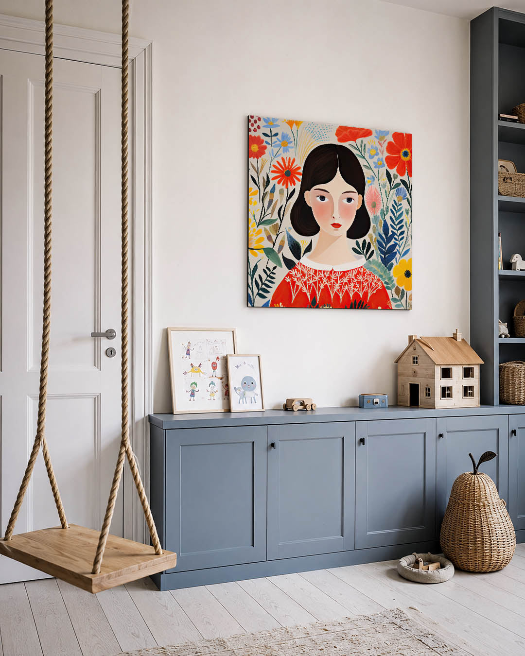 Vrouwelijk bloemenportret Kunstwerk