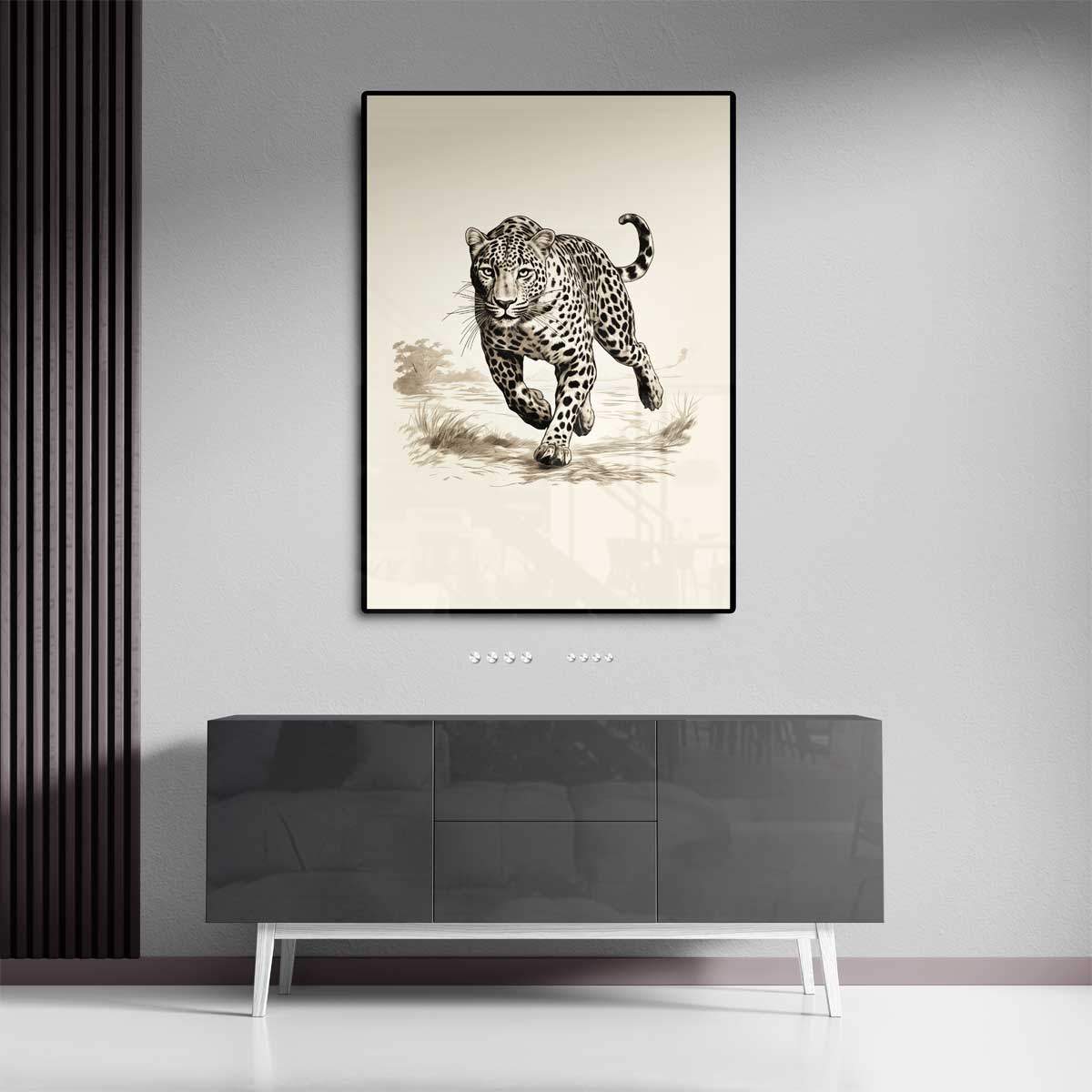 Sierlijke Jachtluipaard in Actie Kunstwerk-canvas-dibond-plexiglas-wanddecoratie-WallArtistic