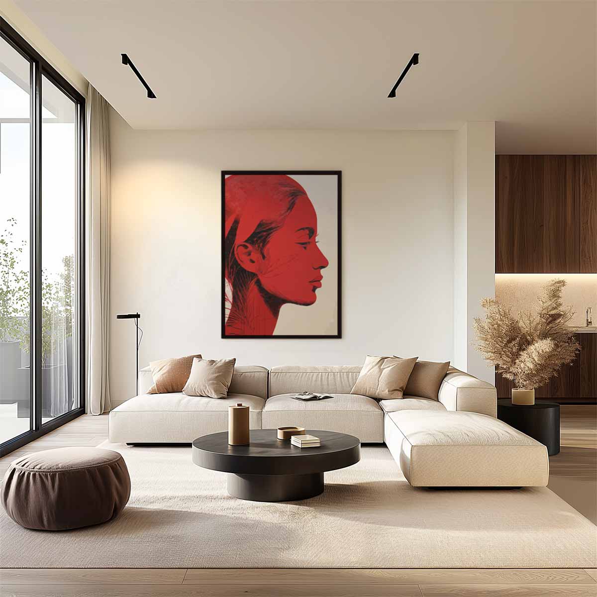 Vrouwelijk Silhouet in Rood Kunstwerk-canvas-dibond-plexiglas-wanddecoratie-WallArtistic