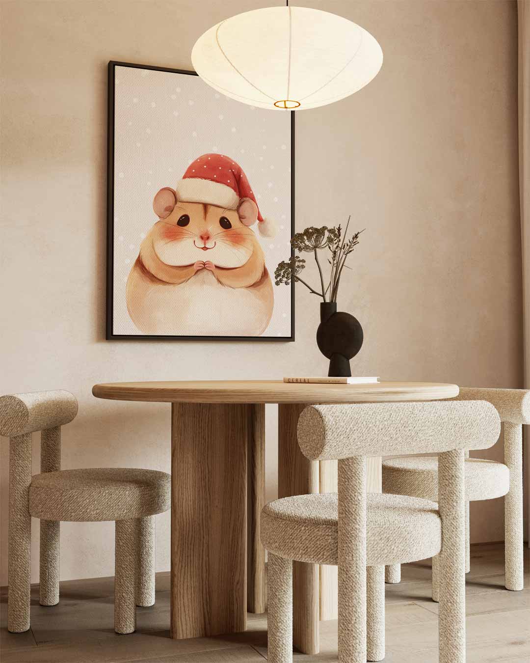 Schattige Kersthamster Illustratie Kunstwerk-canvas-dibond-plexiglas-wanddecoratie-WallArtistic