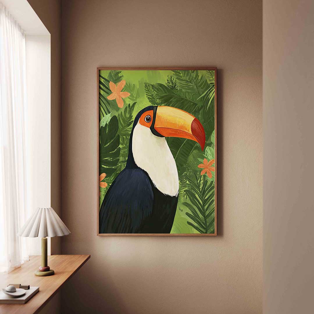 Toekan met groene bladeren Poster