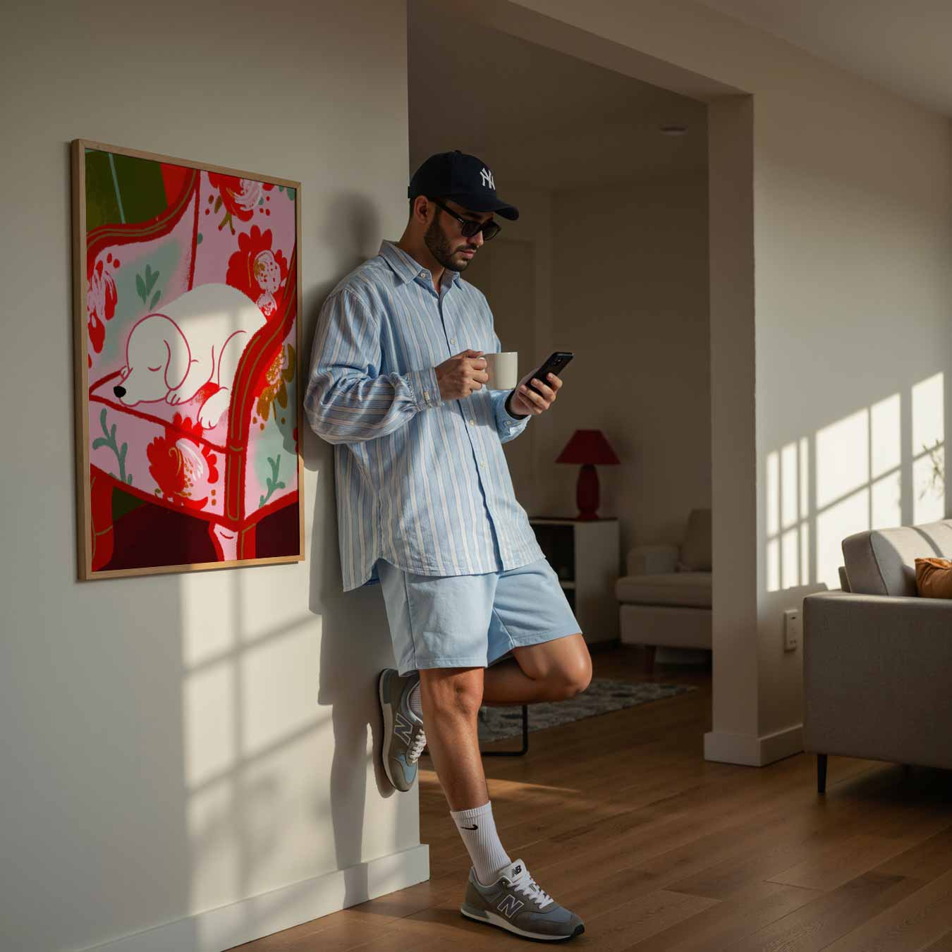 Cozy Hond op Bloemenstoel Poster-WallArtistic