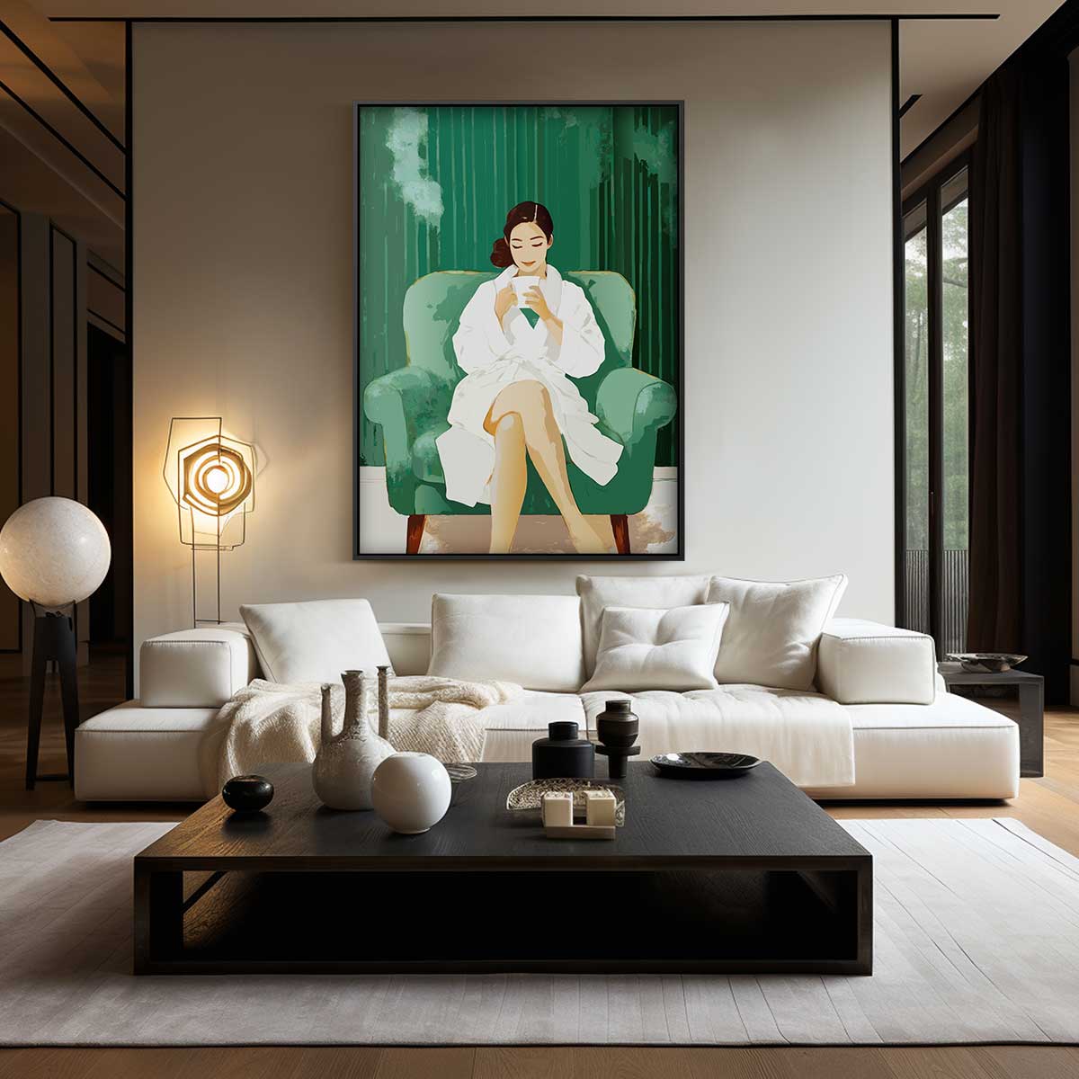 Ontspannen Moment Vrouw Met Koffiekop Kunstwerk-canvas-dibond-plexiglas-wanddecoratie-WallArtistic
