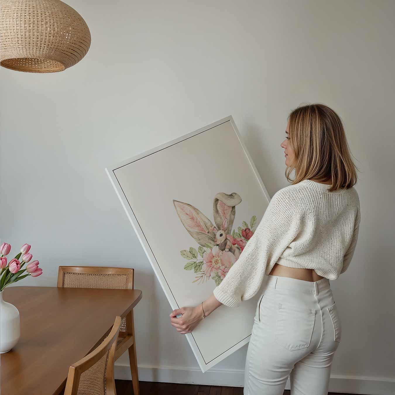 Lente Konijn met Bloemen Poster