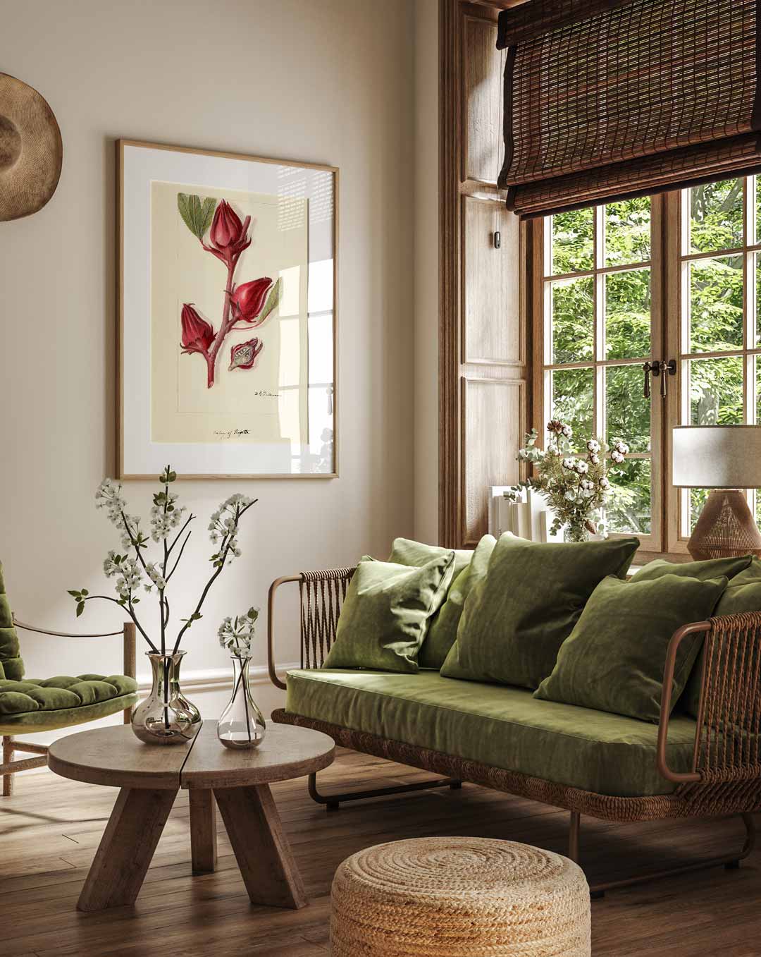 Botanische Kunstposter met Hibiscusbloem Poster