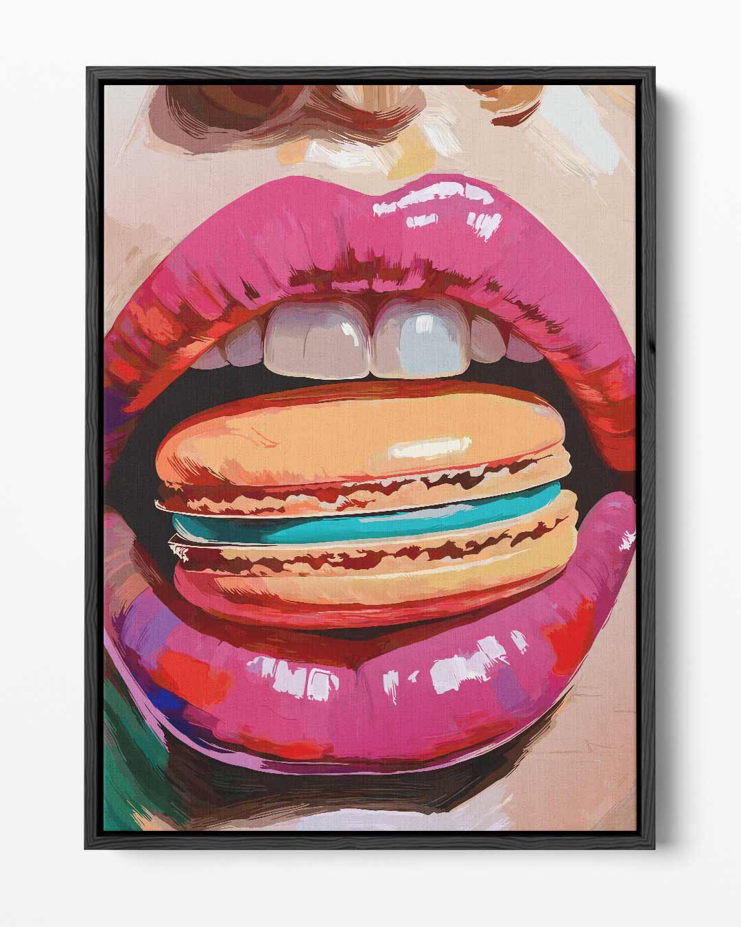 Kleurrijke Lippen en Macaron Kunstwerk-canvas-dibond-plexiglas-wanddecoratie-WallArtistic