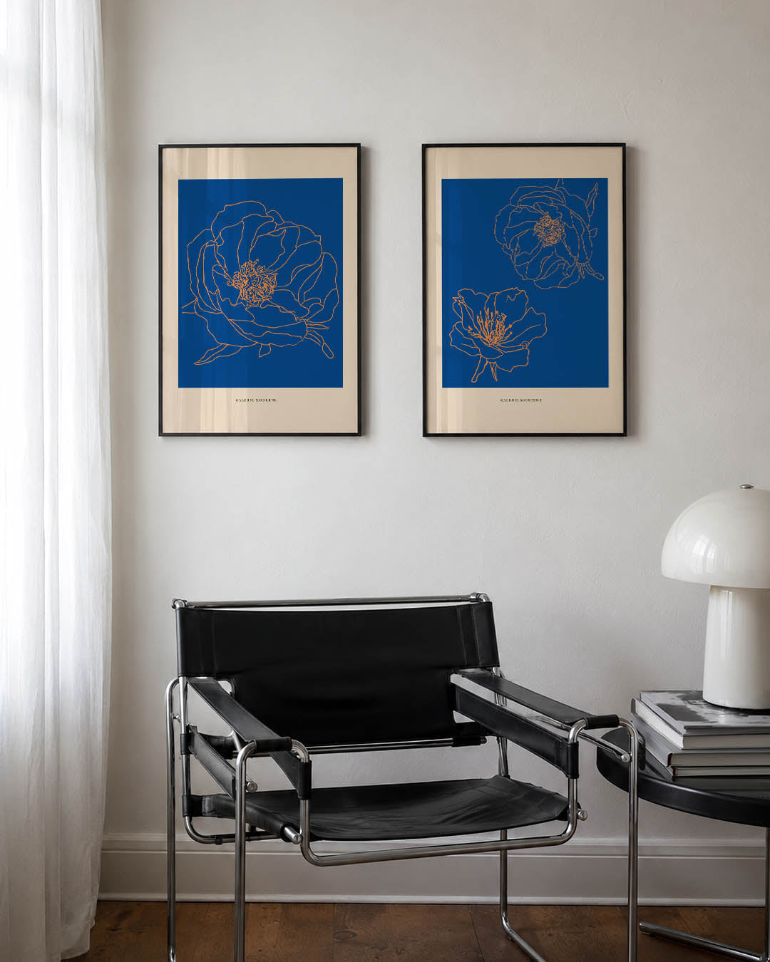 Lijnbloem op blauw Posterset