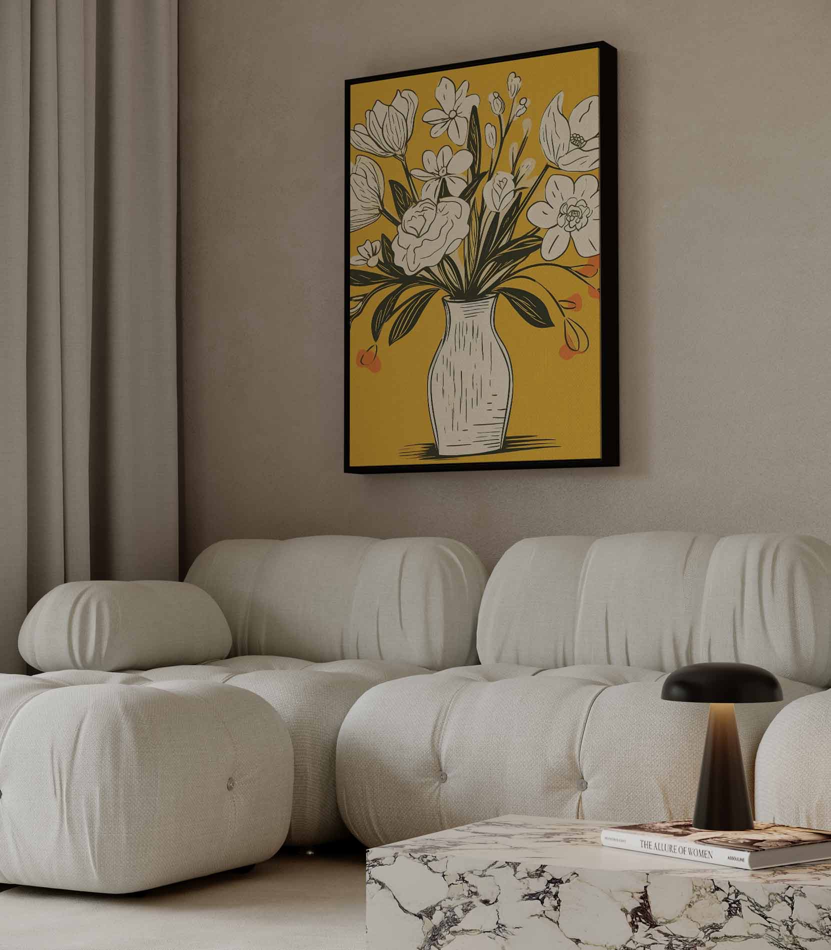 Tijdloze Bloemenvazen Illustratie Kunstwerk-canvas-dibond-plexiglas-wanddecoratie-WallArtistic