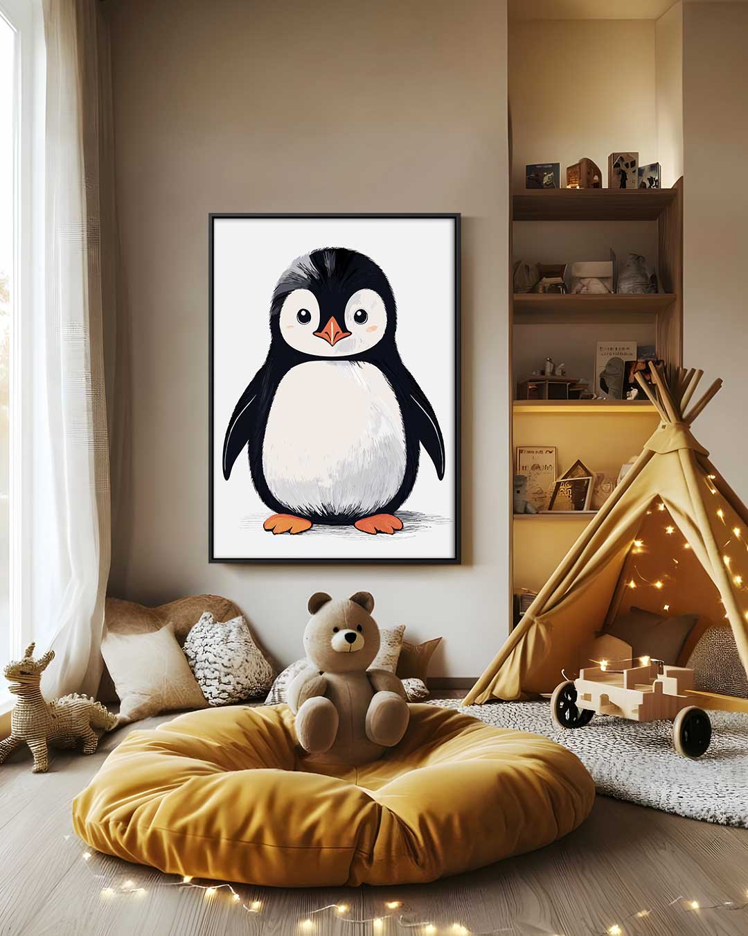 Schattige Pinguïn Illustratie Kunstwerk-canvas-dibond-plexiglas-wanddecoratie-WallArtistic