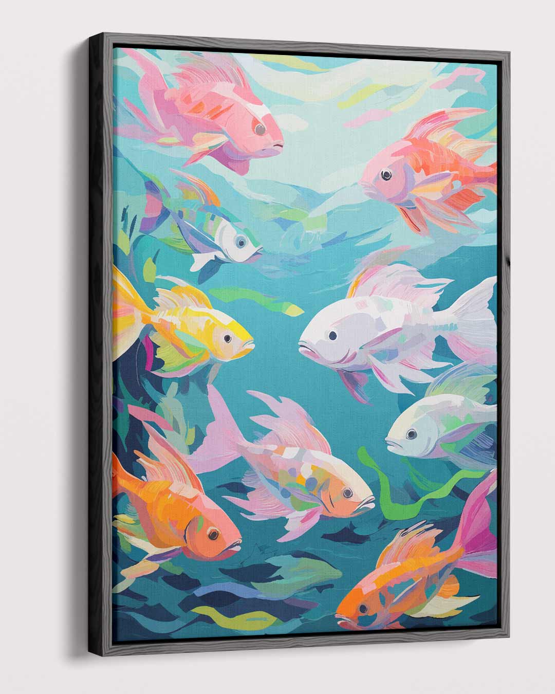 Kleurrijke School Vissen Kunstwerk-canvas-dibond-plexiglas-wanddecoratie-WallArtistic