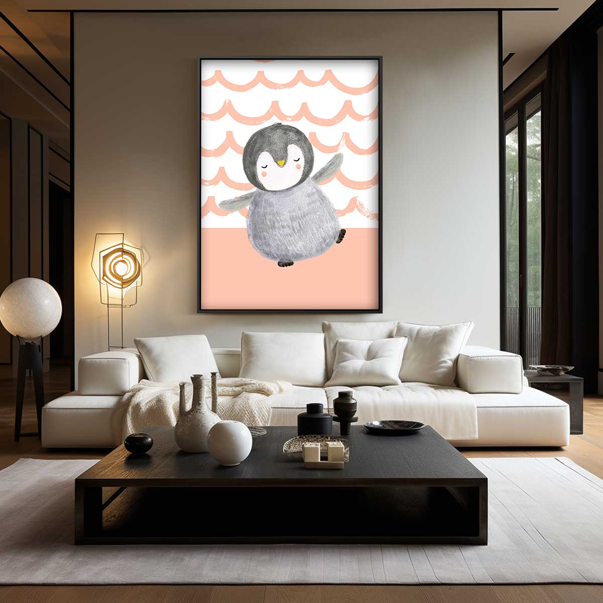 Dromerige Pinguïn Knuffelposter Kunstwerk-canvas-dibond-plexiglas-wanddecoratie-WallArtistic