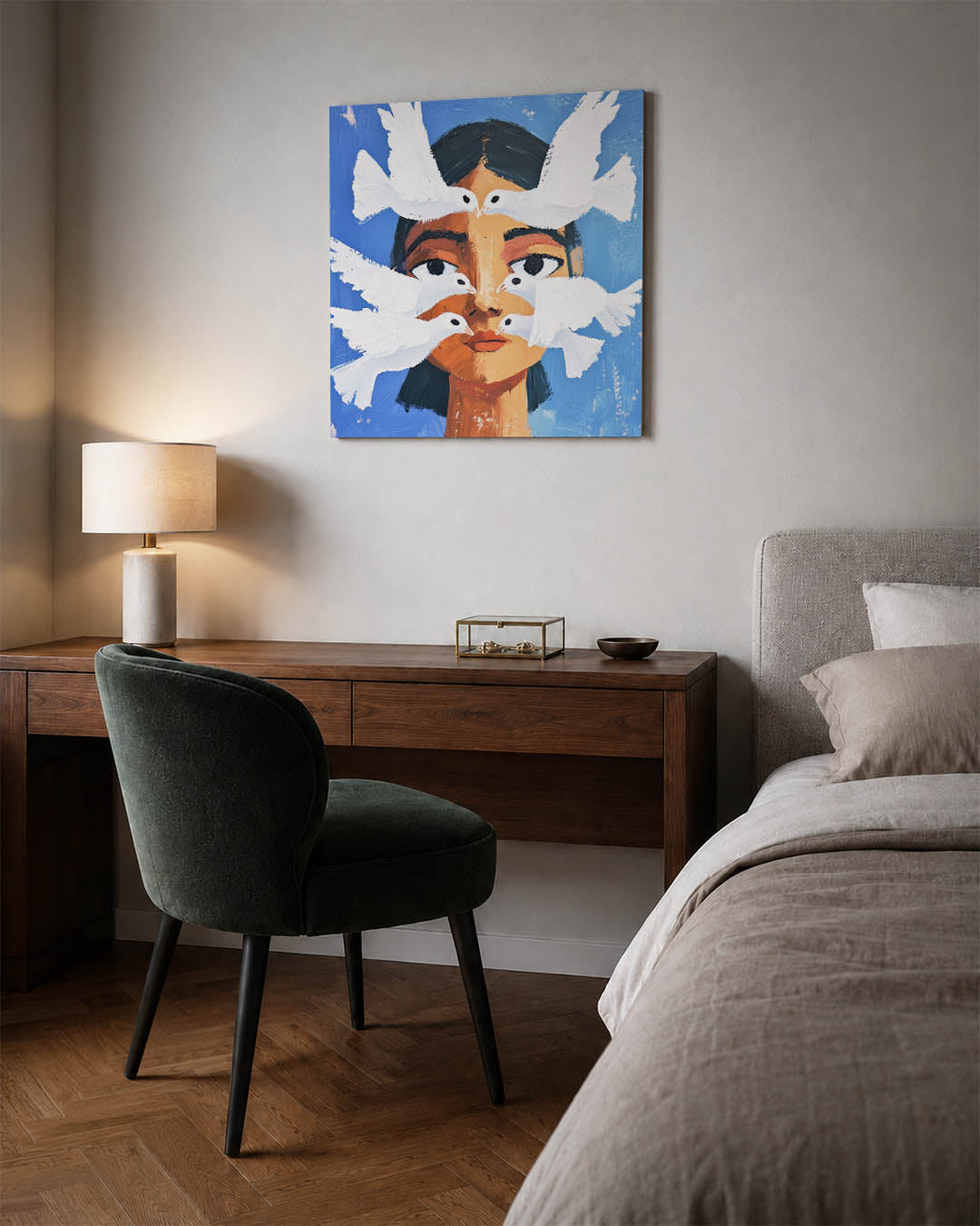 Vogels en gezicht Kunstwerk