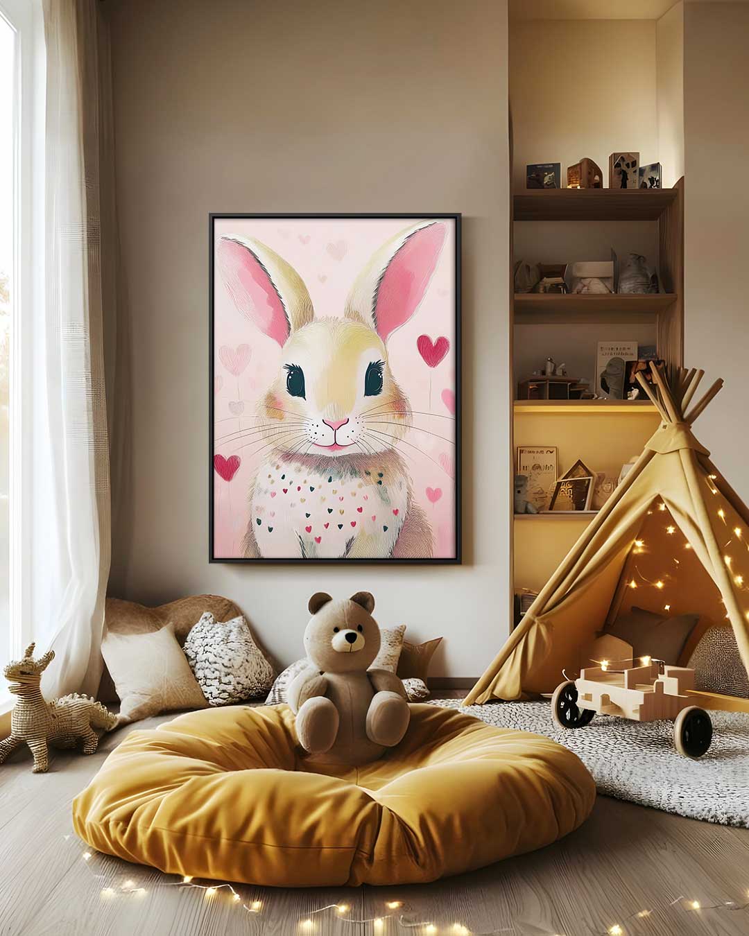 Schattig Konijnenportret op Roze Achtergrond Kunstwerk-canvas-dibond-plexiglas-wanddecoratie-WallArtistic