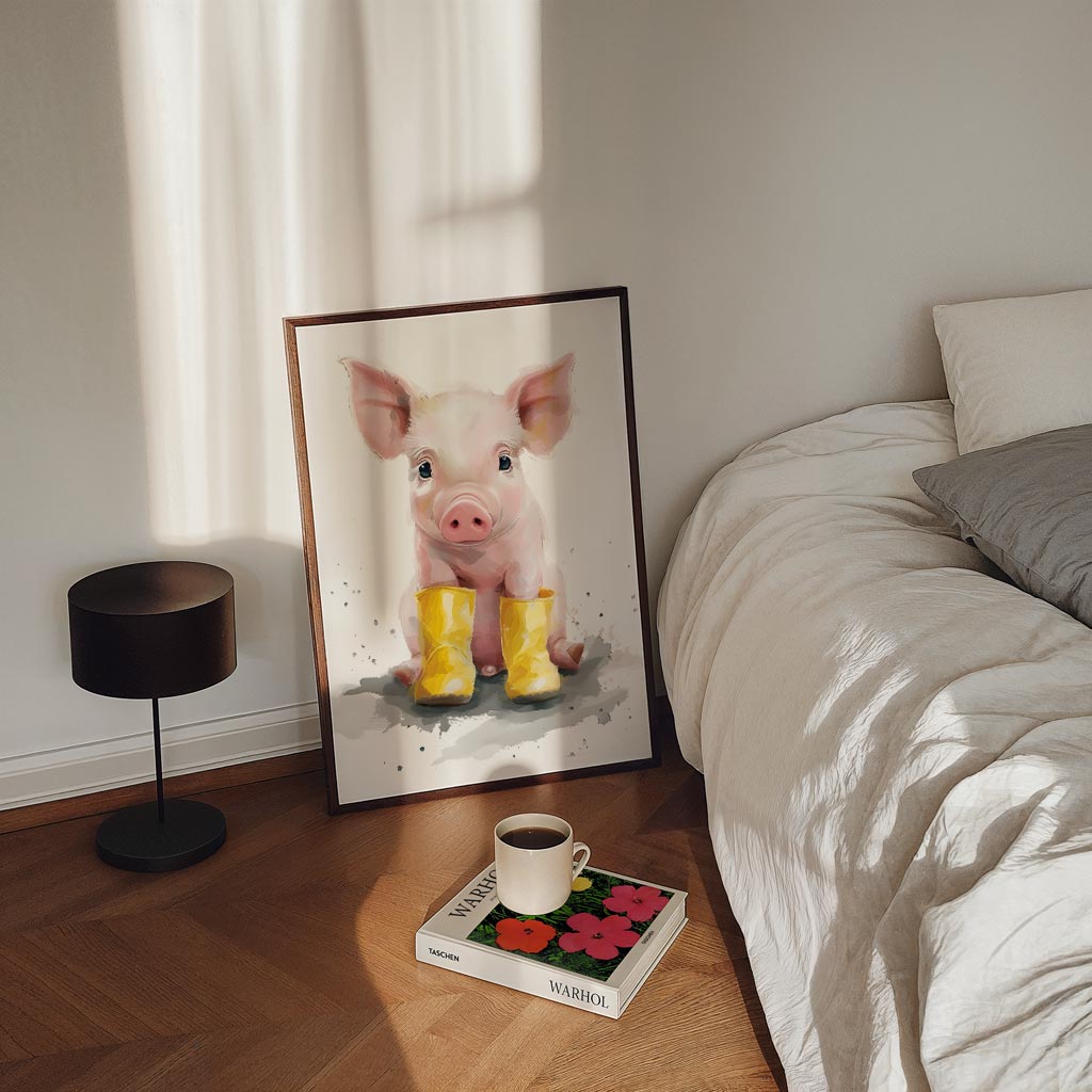 Schattig Varkentje in Gele Regenlaarsjes Poster-WallArtistic