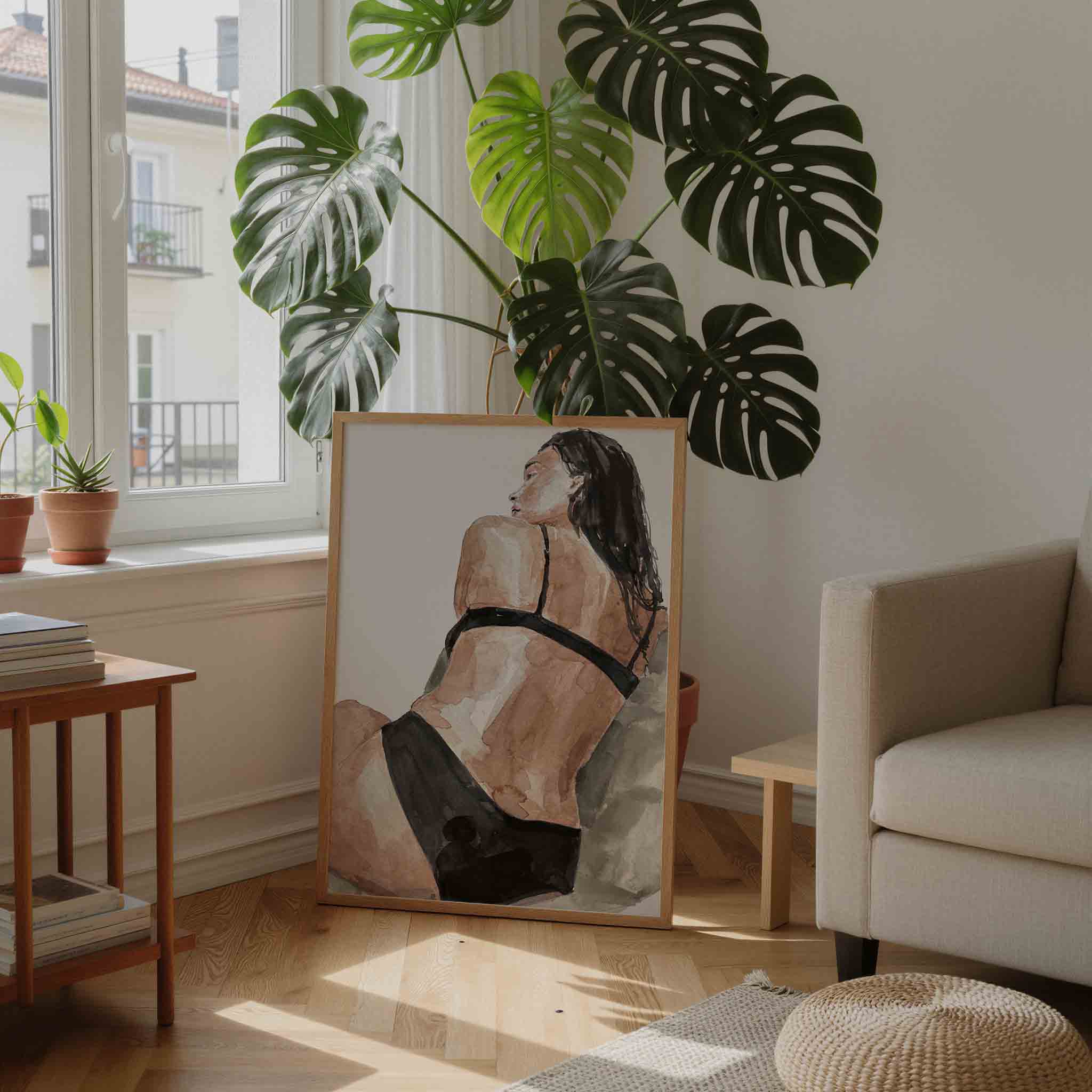Vrouw in zwart ondergoed Poster