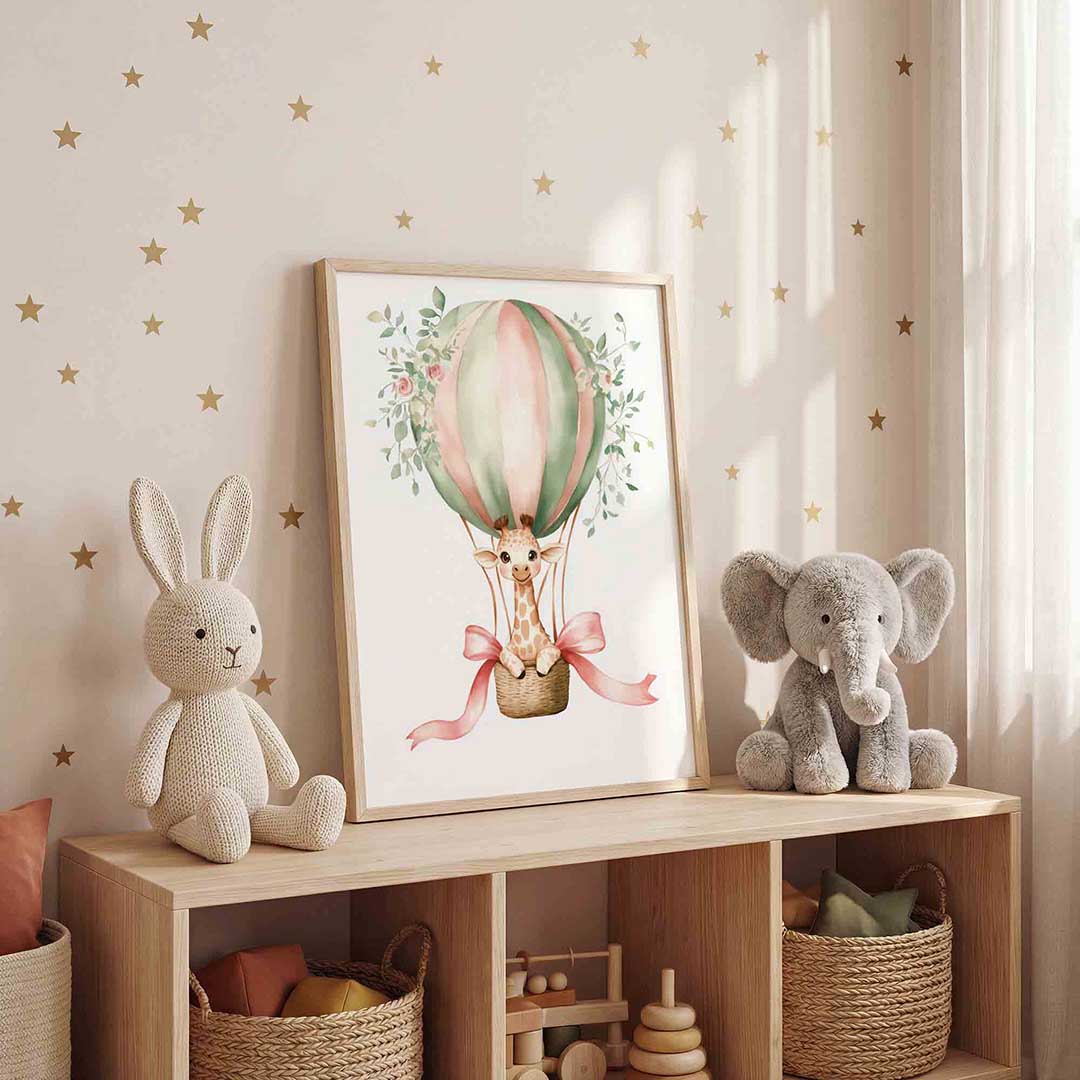 Giraffe in luchtballon Poster