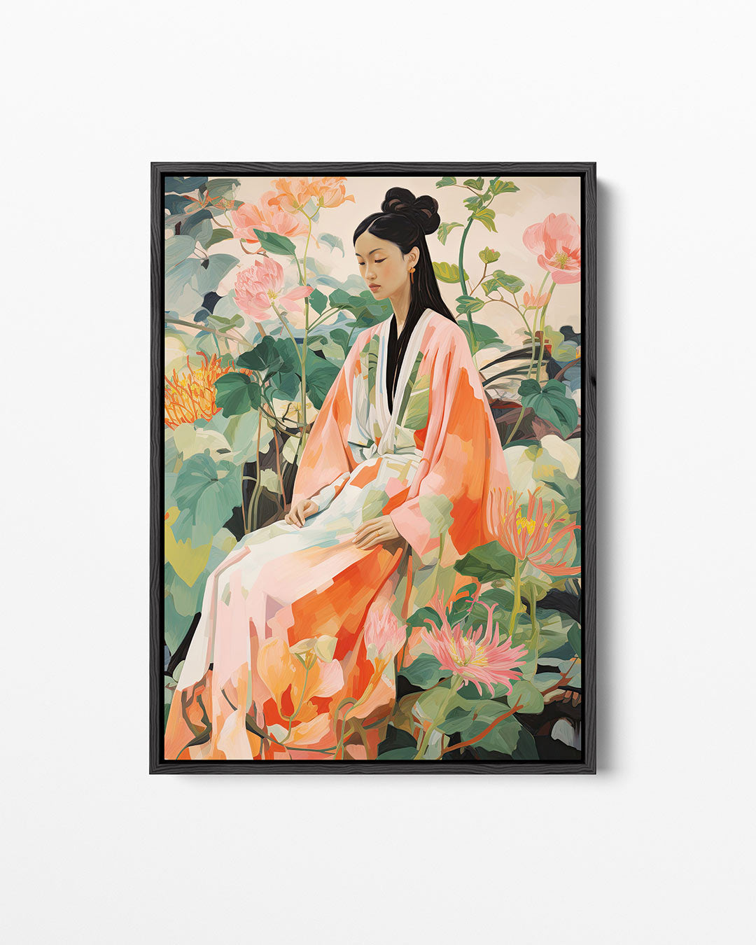 Vrouw in bloemen Kunstwerk