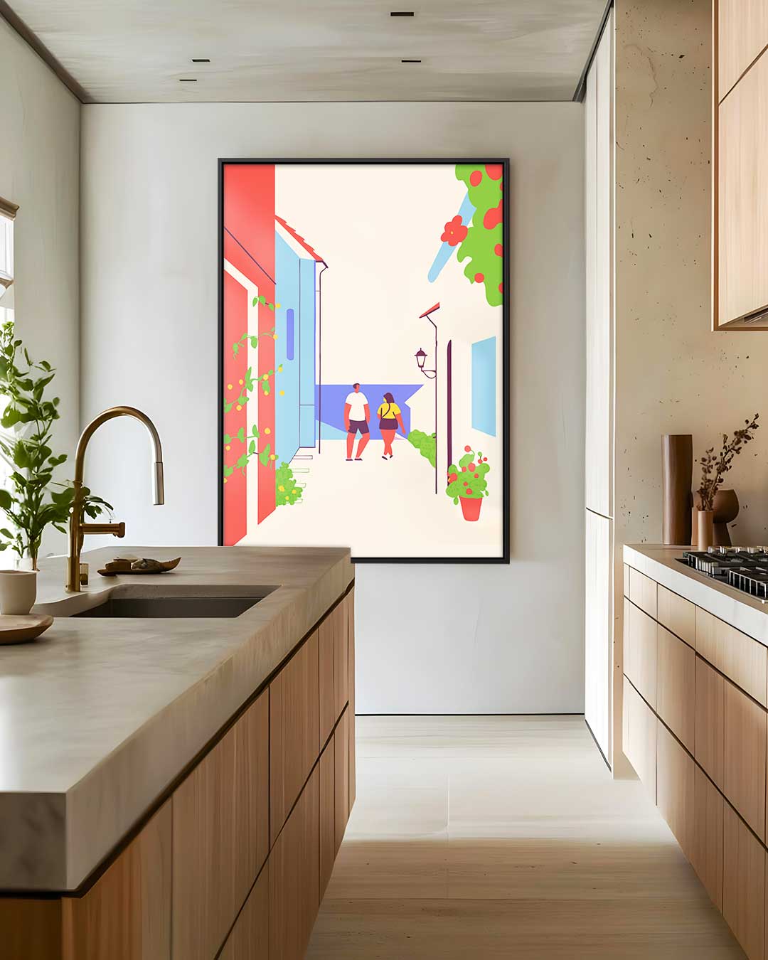 Kleurrijke Stadswandeling Kunstwerk-canvas-dibond-plexiglas-wanddecoratie-WallArtistic