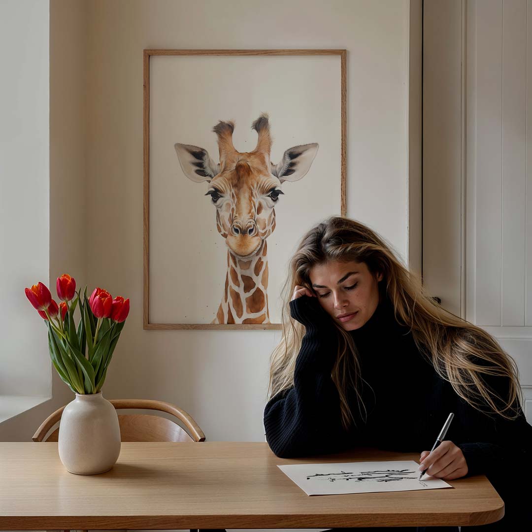 Charmante Giraffe Portret Poster-WallArtistic