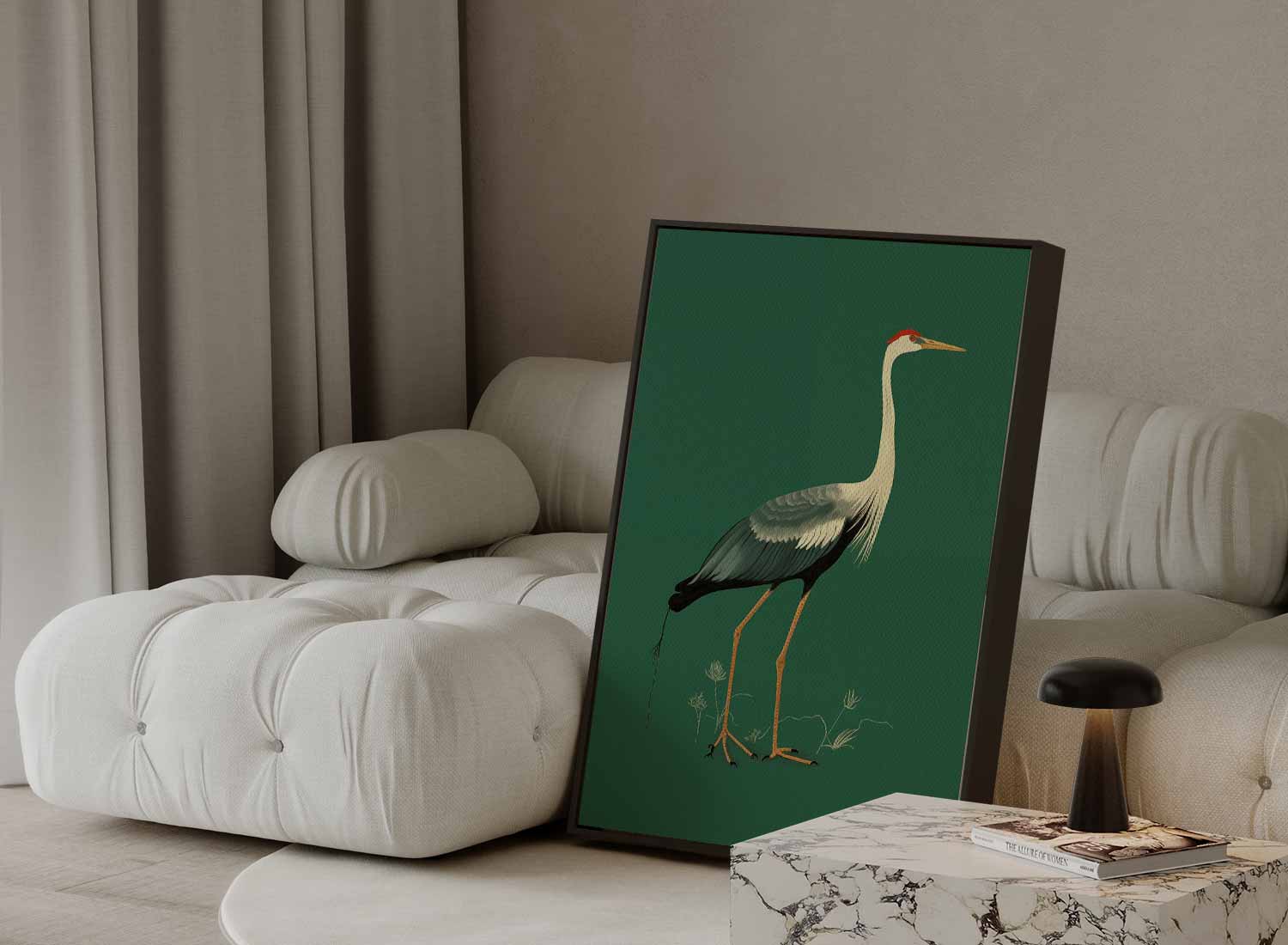 Elegante Kraanvogel Illustratie Kunstwerk-canvas-dibond-plexiglas-wanddecoratie-WallArtistic