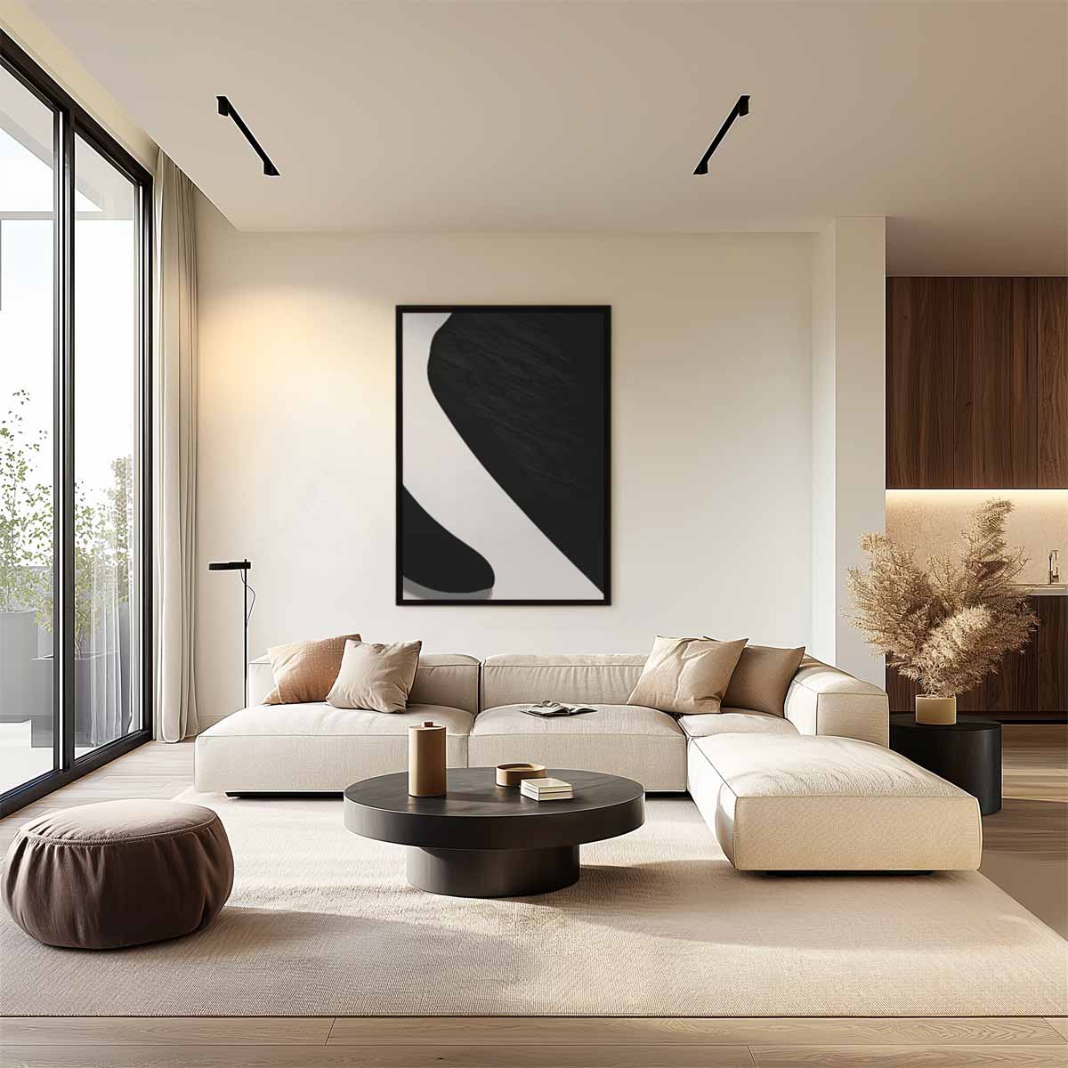 Elegante Abstractie in Zwart & Wit Kunstwerk-canvas-dibond-plexiglas-wanddecoratie-WallArtistic