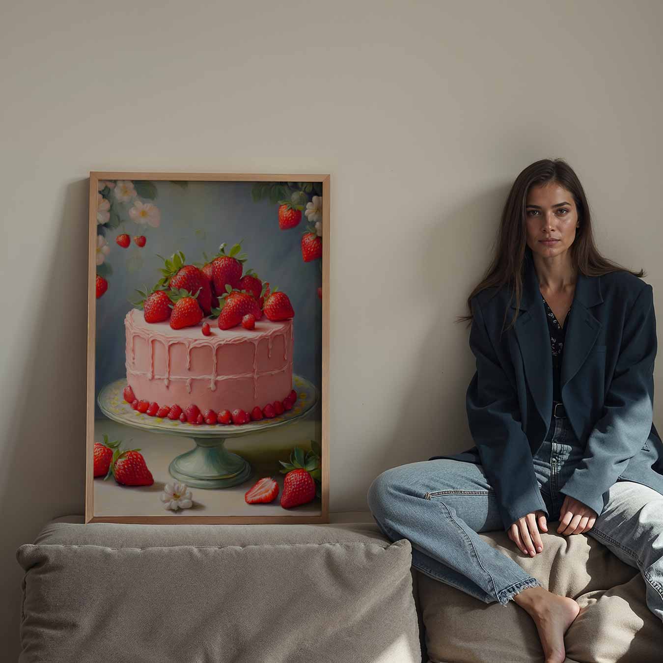 Aardbeientaart Met Bloemen Poster-WallArtistic