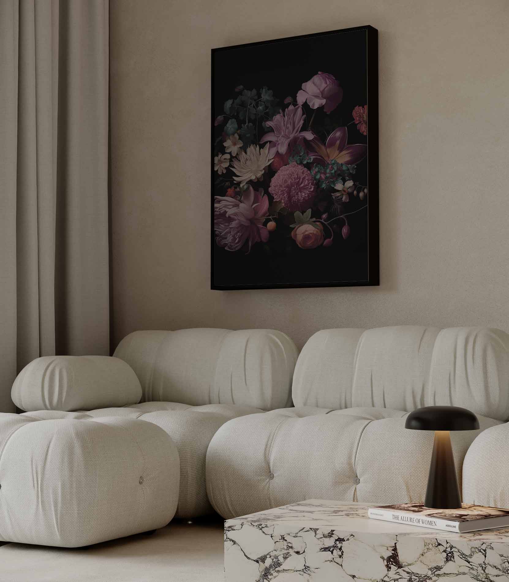 Bloemenexplosie in Donkere Zalen Kunstwerk-canvas-dibond-plexiglas-wanddecoratie-WallArtistic