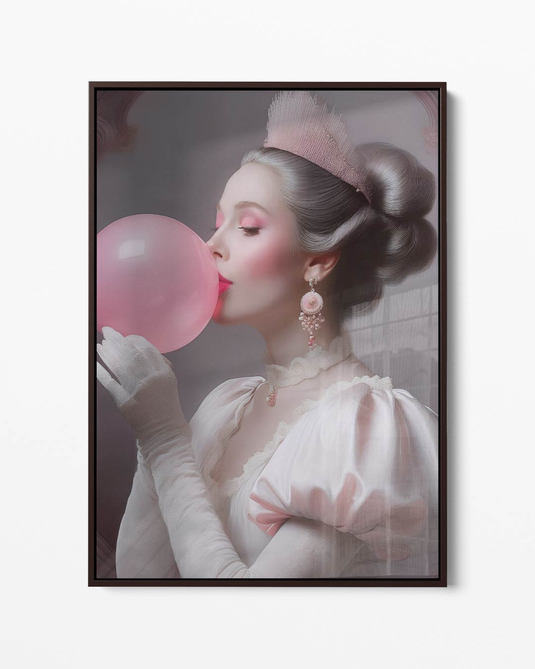 Vintage Prinses met Roze Bubbel Kunstwerk-canvas-dibond-plexiglas-wanddecoratie-WallArtistic