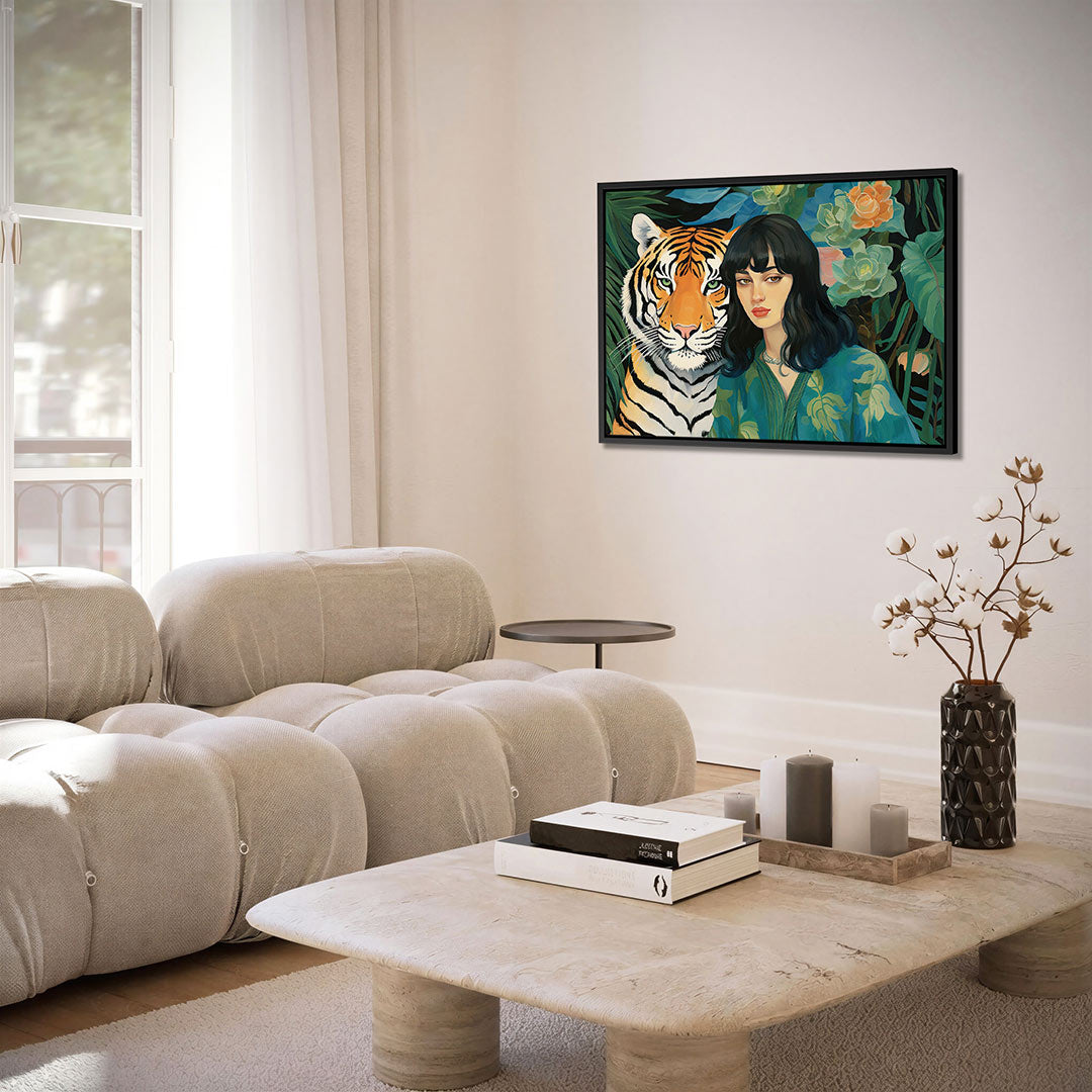 Dier en vrouw portret Kunstwerk