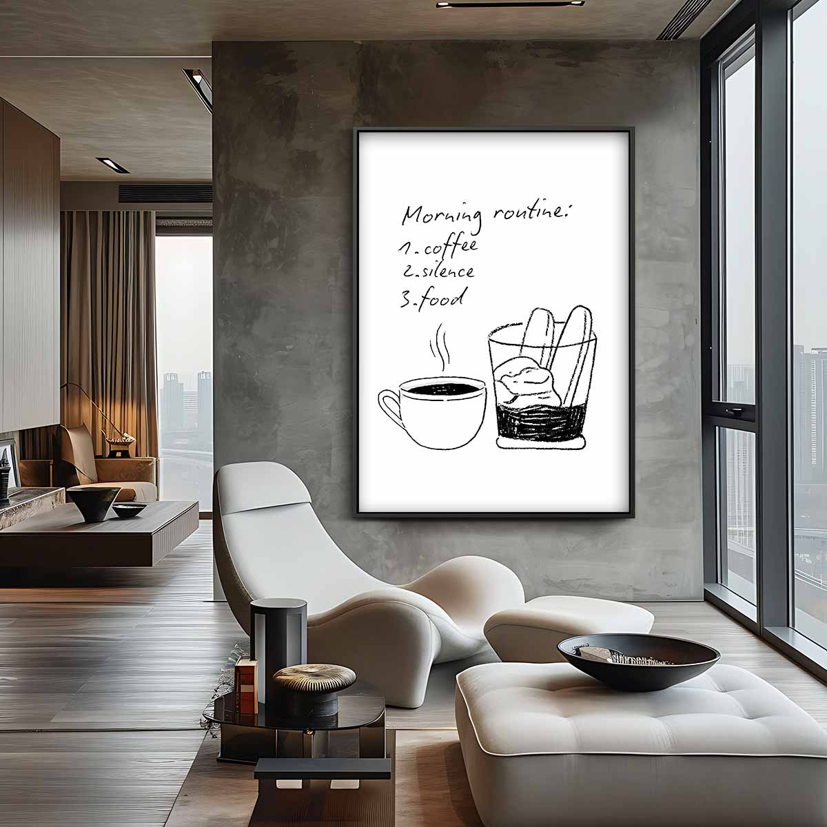 Ontspannen Ochtendritueel Illustratie Kunstwerk-canvas-dibond-plexiglas-wanddecoratie-WallArtistic