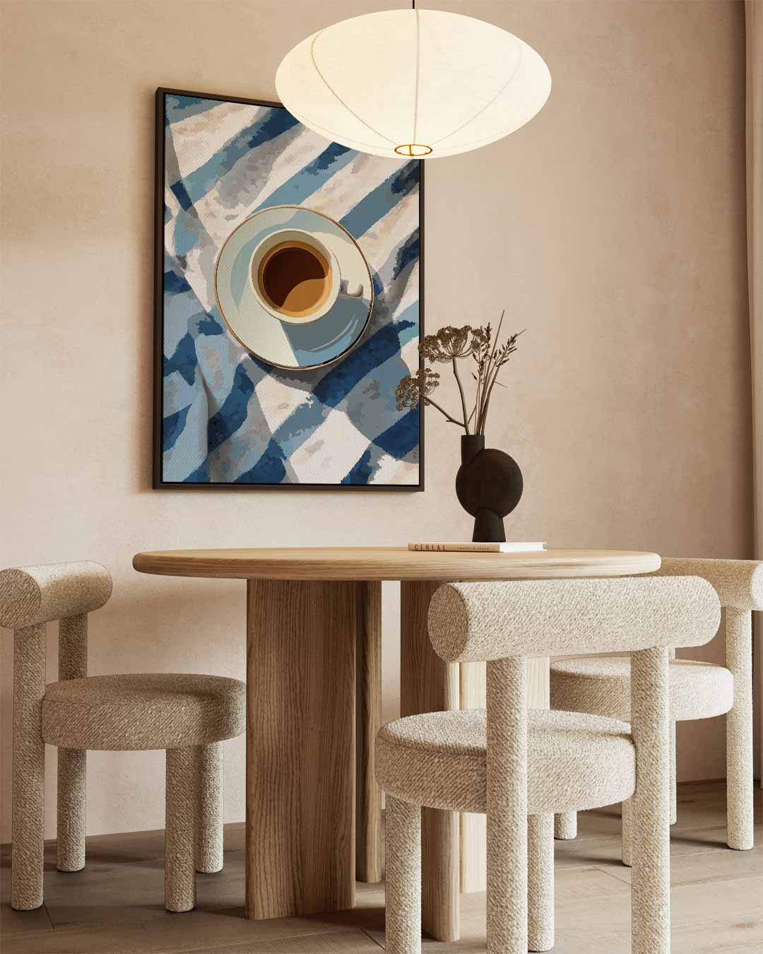 Koffiekopje op Blauw-Wit Doek Kunstwerk-canvas-dibond-plexiglas-wanddecoratie-WallArtistic