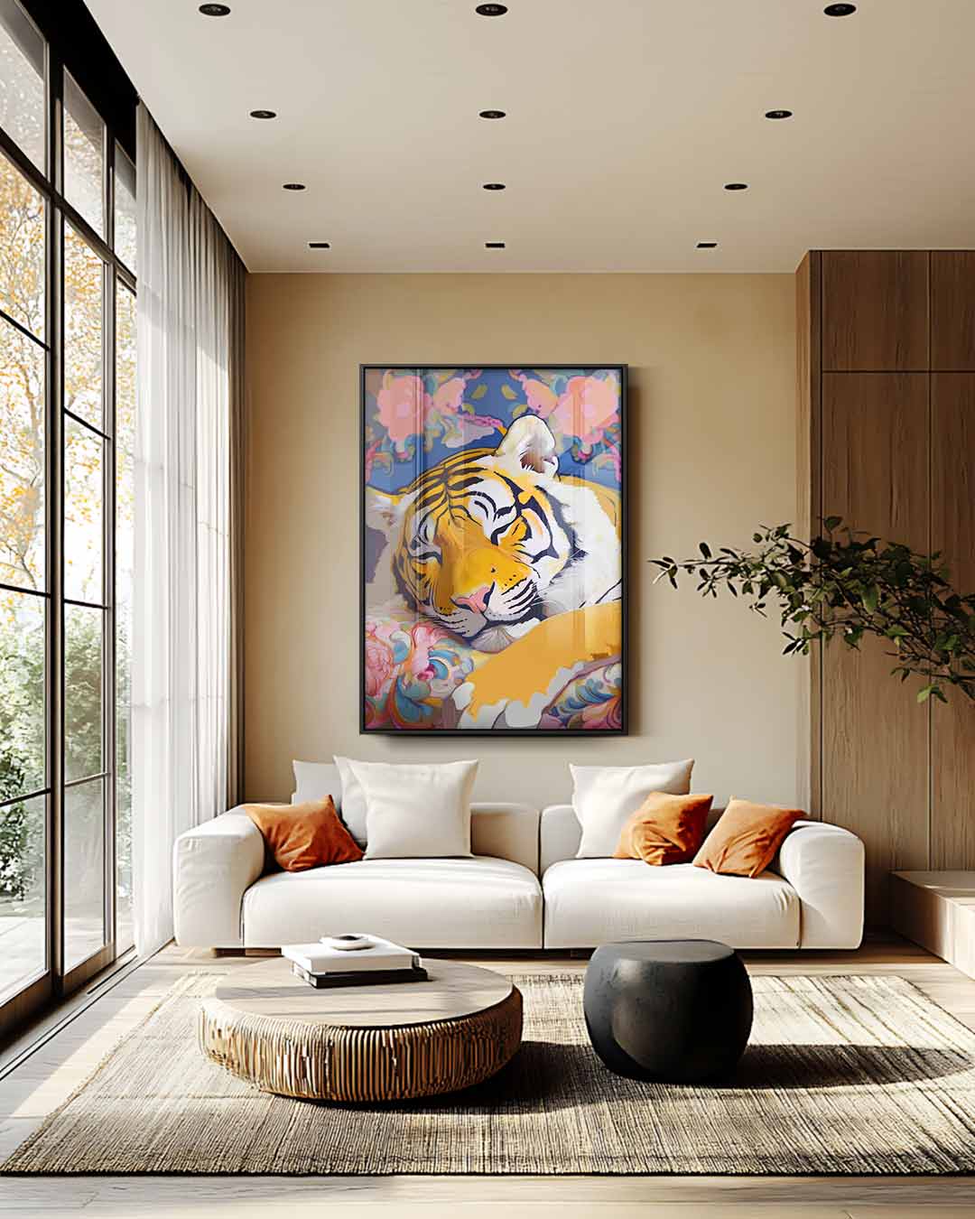 Dromerige Tijgersluimer Kunstwerk-canvas-dibond-plexiglas-wanddecoratie-WallArtistic