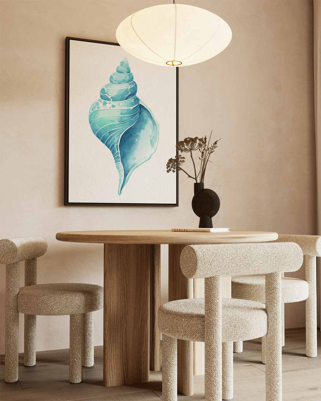Turquoise Schelp Illustratie Kunstwerk-canvas-dibond-plexiglas-wanddecoratie-WallArtistic