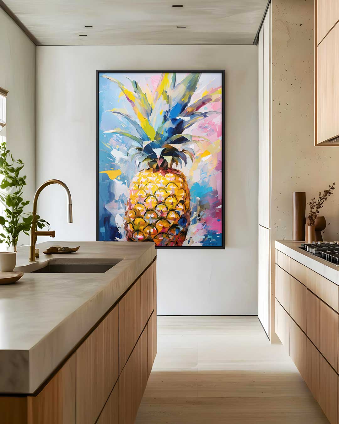 Kleurrijke Ananas Explosion Kunstwerk-canvas-dibond-plexiglas-wanddecoratie-WallArtistic