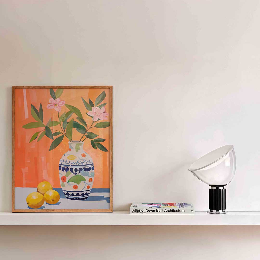 Bloemen in vaas met citroenen Poster