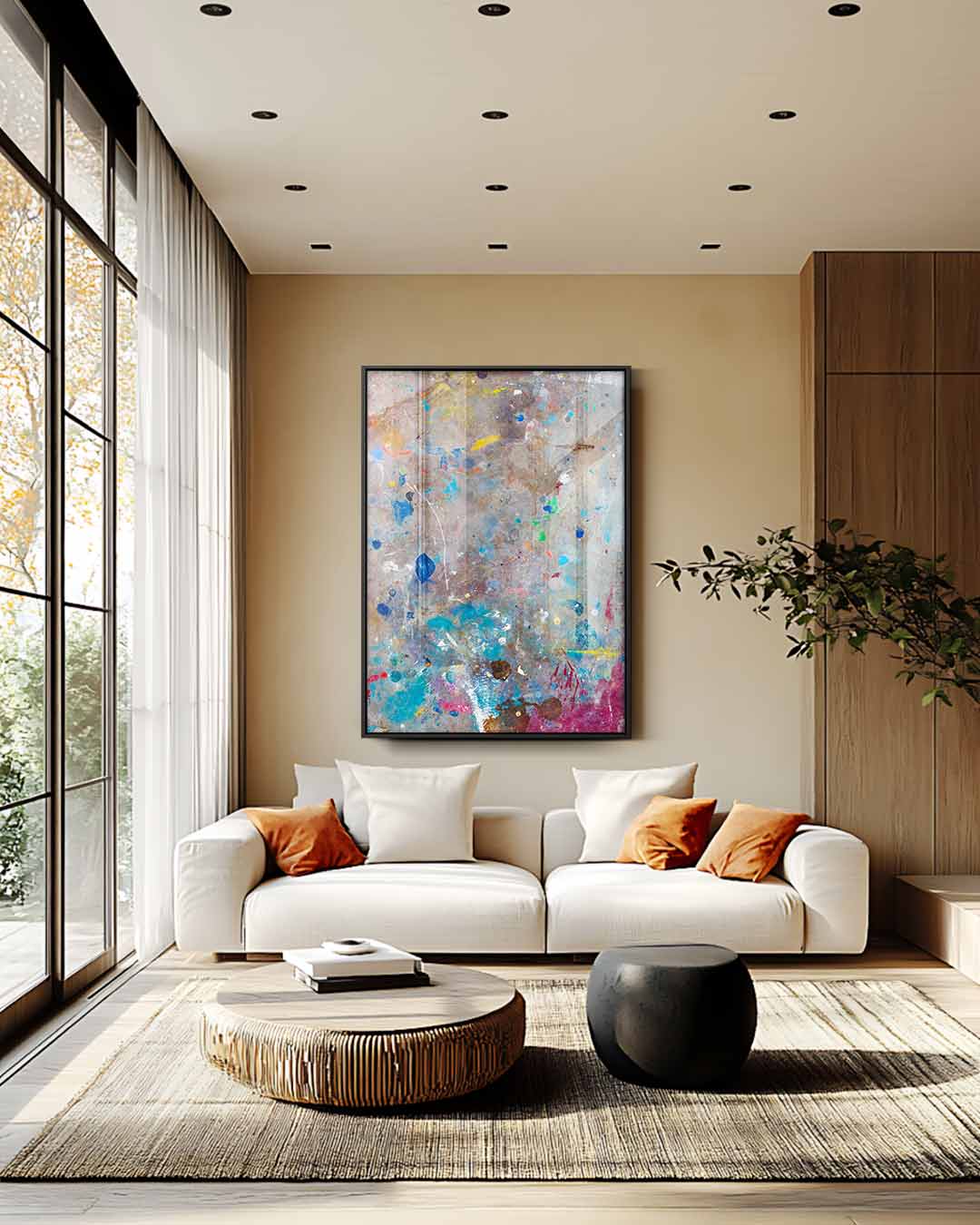 Kleurrijke Abstracte Expressie Kunstwerk-canvas-dibond-plexiglas-wanddecoratie-WallArtistic