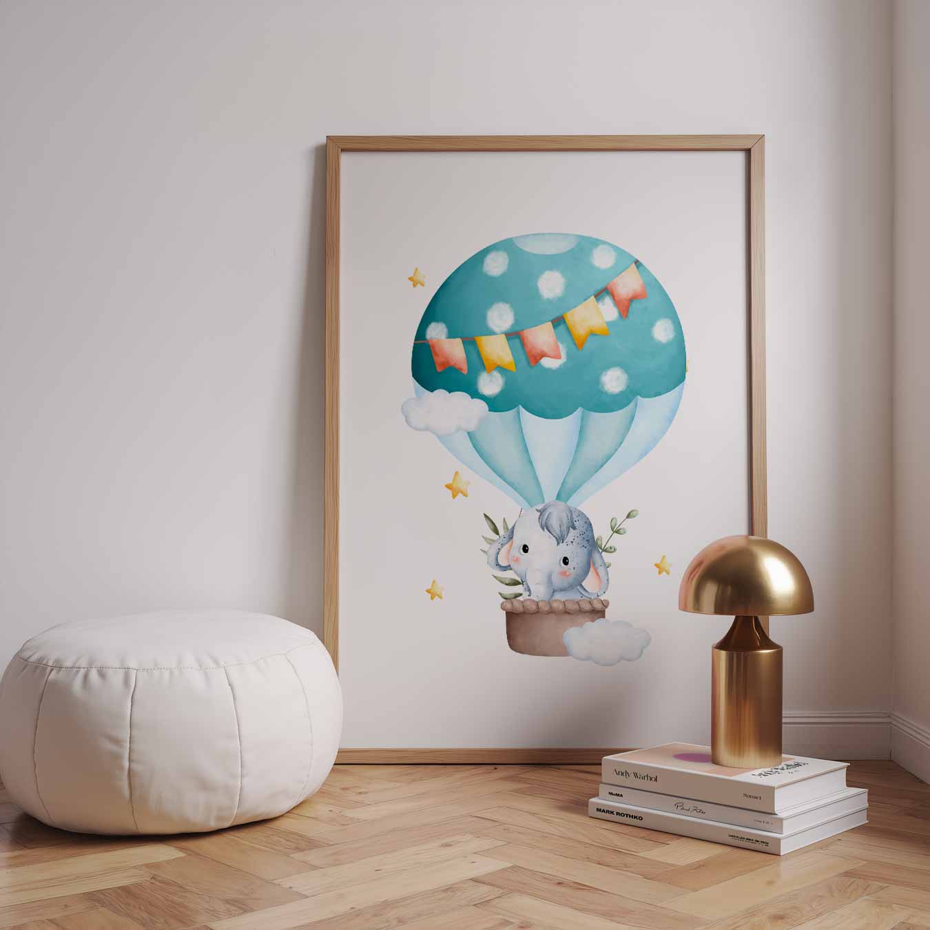 Schattige Olifant in Luchtballon Poster