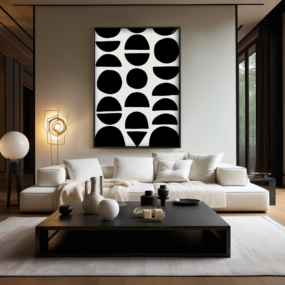 Zwarte Vormen op Wit Kunstwerk-canvas-dibond-plexiglas-wanddecoratie-WallArtistic