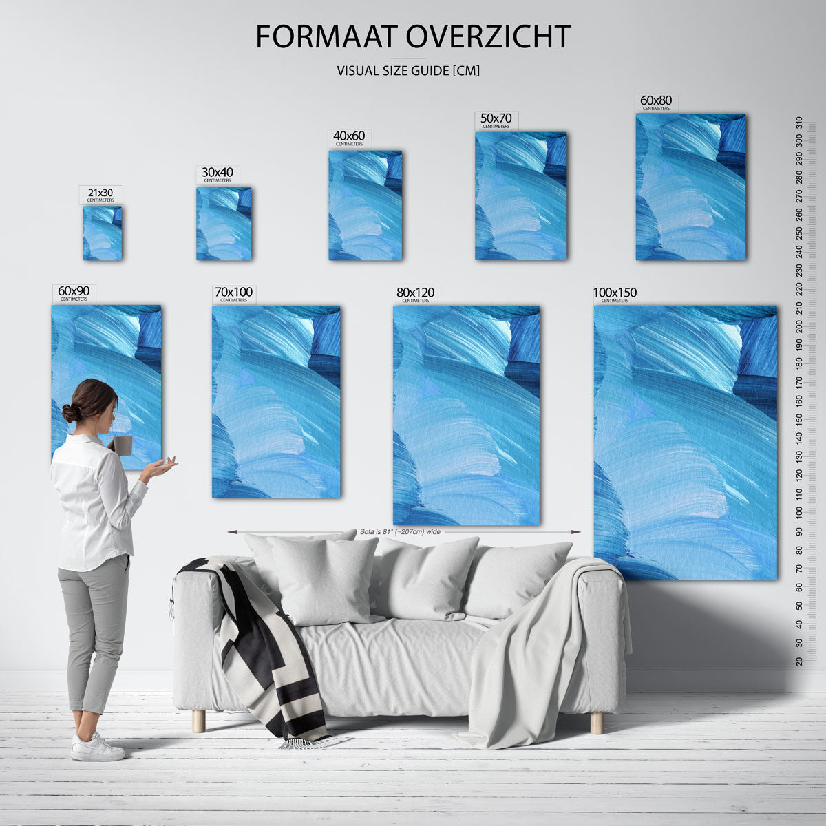 Blauwe penseelstreken Poster