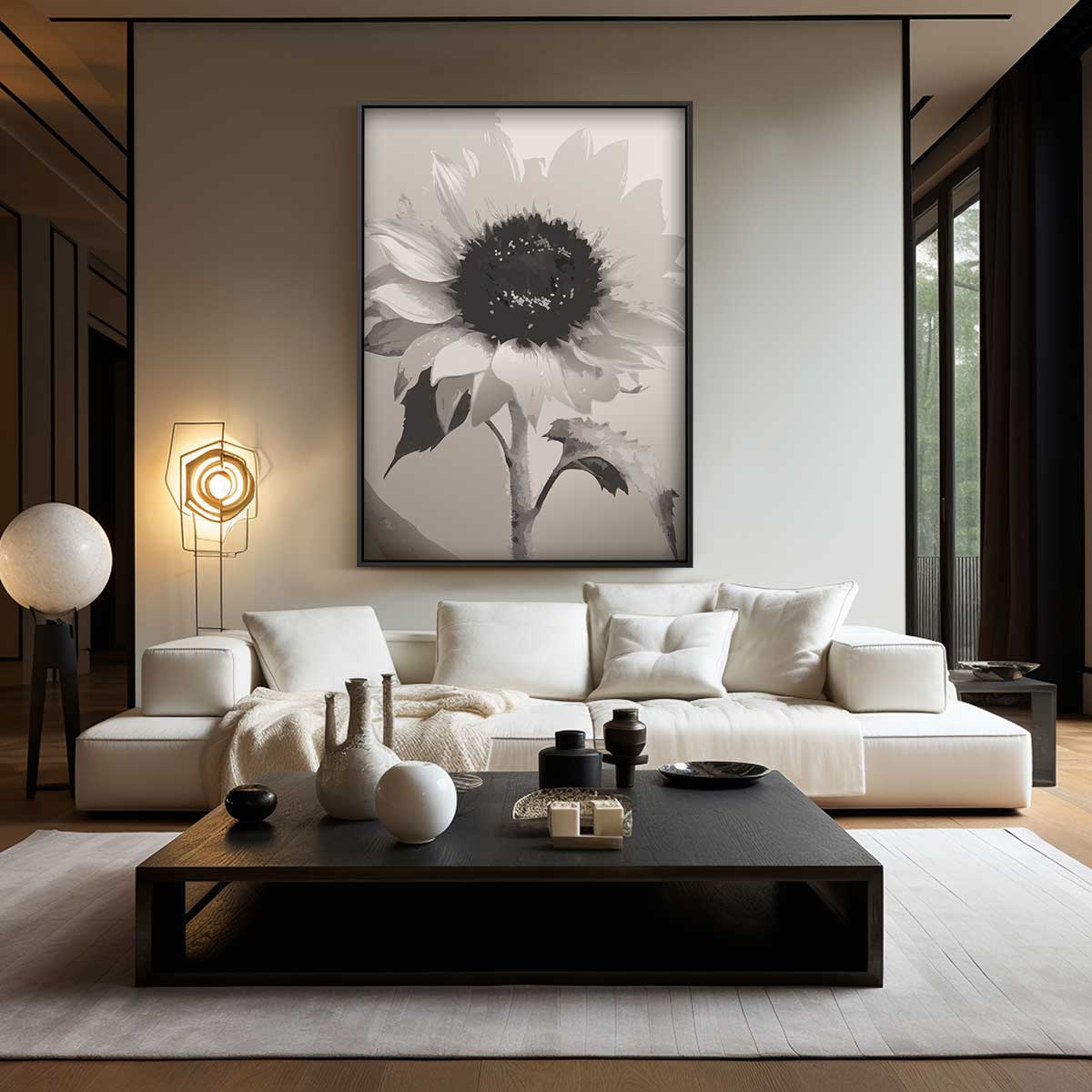 Zwart-wit Zonnebloem Print Kunstwerk-canvas-dibond-plexiglas-wanddecoratie-WallArtistic