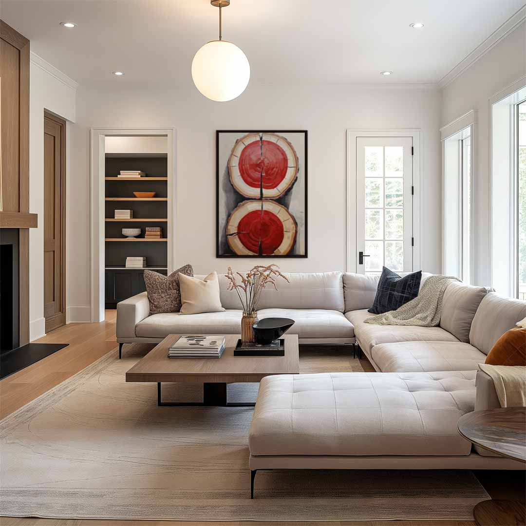 Houtschijven met Knallend Rood Kunstwerk-canvas-dibond-plexiglas-wanddecoratie-WallArtistic