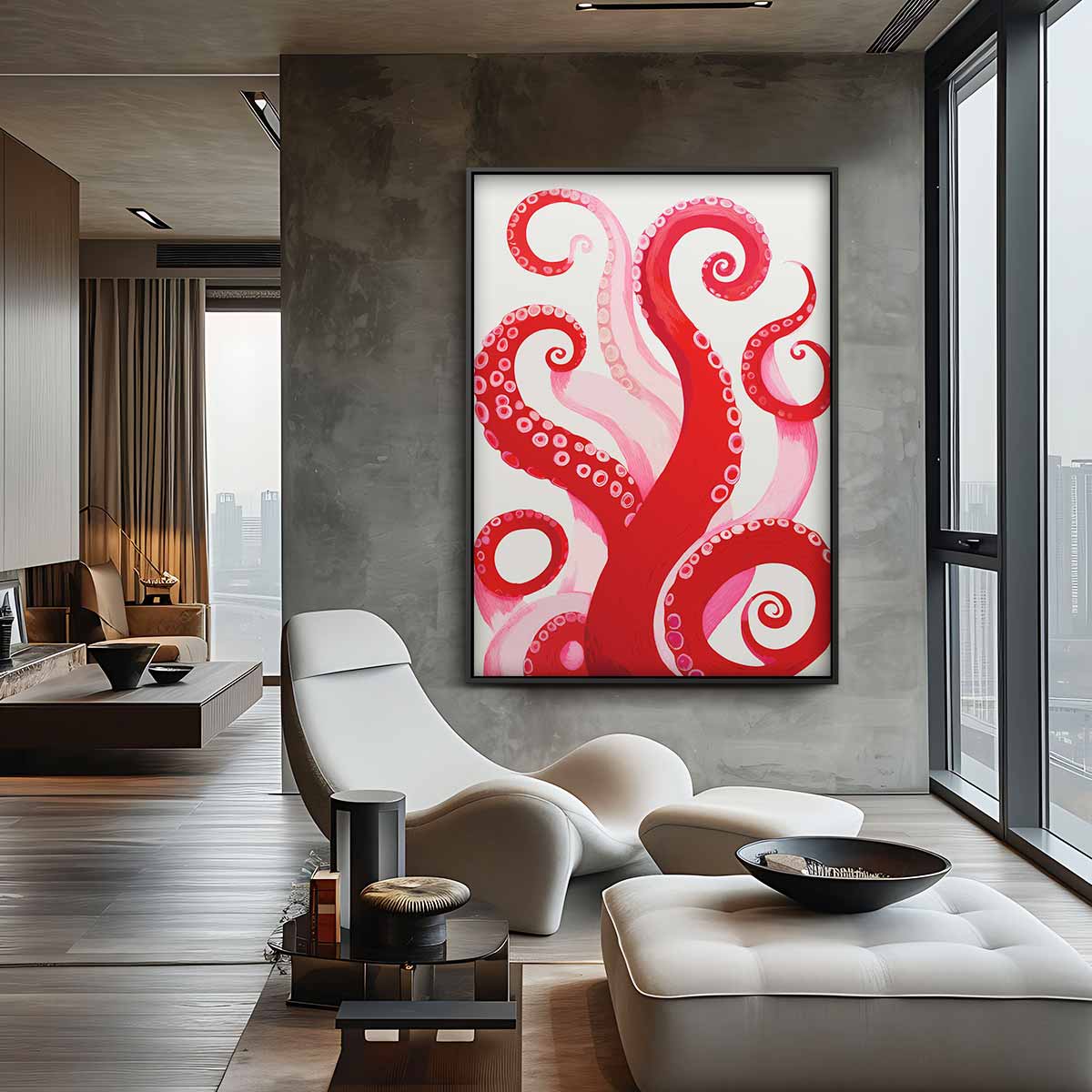 Vurige Tentakeldans Kunstwerk-canvas-dibond-plexiglas-wanddecoratie-WallArtistic