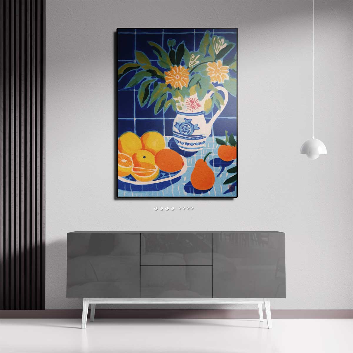 Zomerfruit in Blauwe Keuken Kunstwerk-canvas-dibond-plexiglas-wanddecoratie-WallArtistic