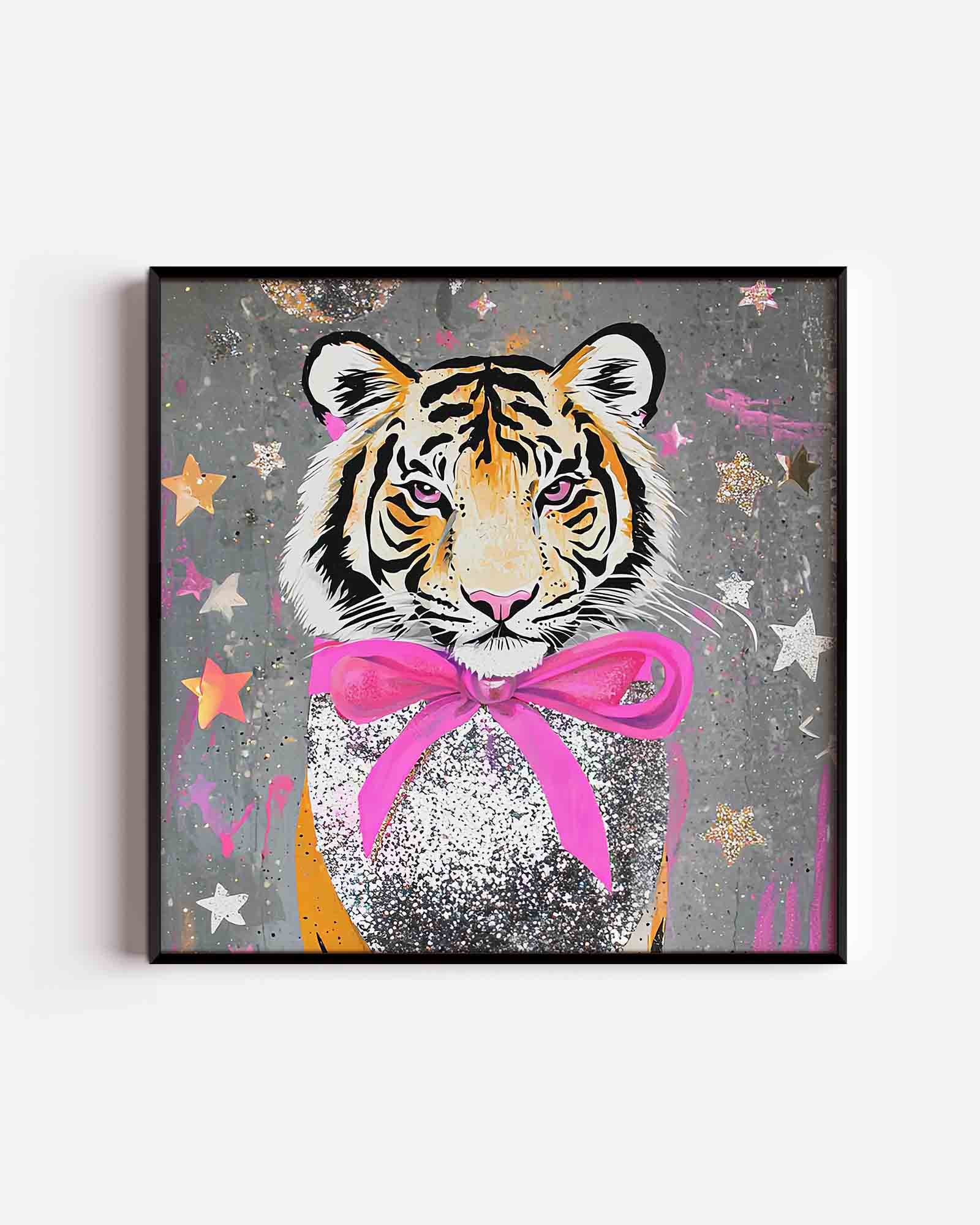Tijger met roze strik Poster