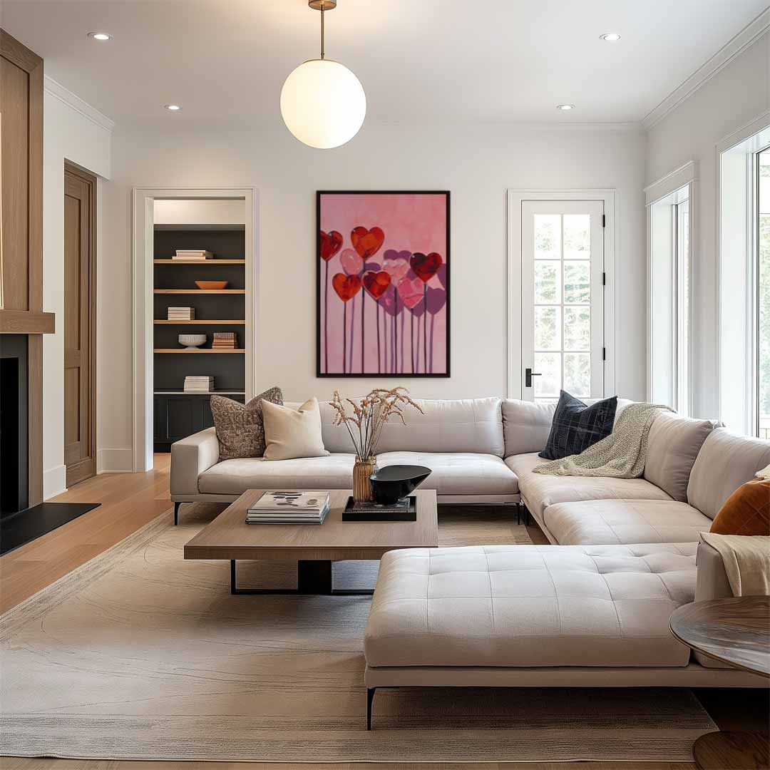 Hartvormige Bloemen in Roze Kunstwerk-canvas-dibond-plexiglas-wanddecoratie-WallArtistic