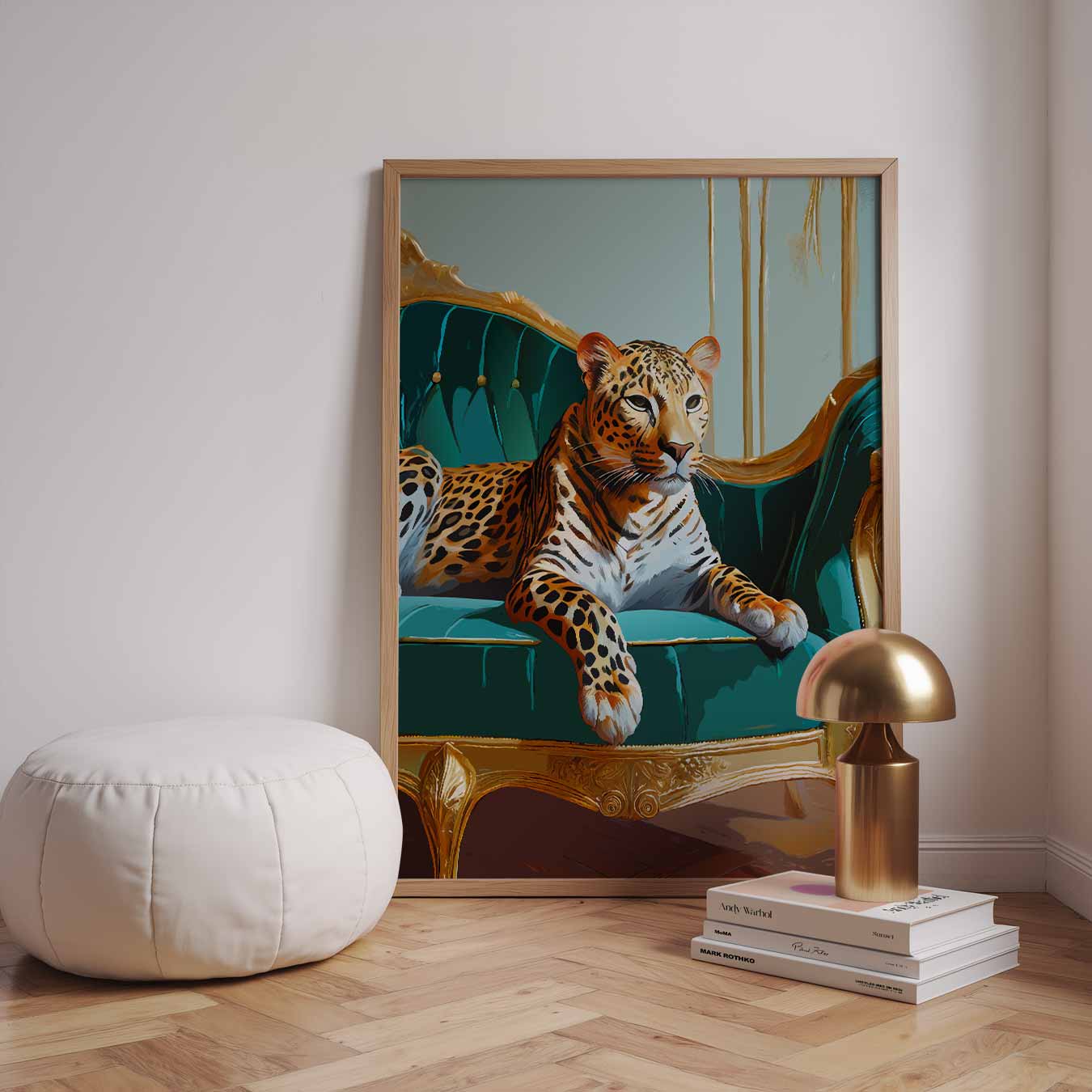 Luipaard op Luxueuze Bank Poster-WallArtistic