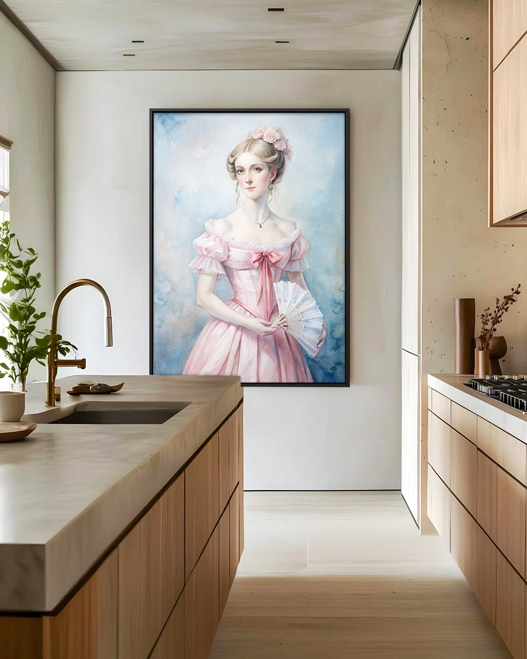Dame in Roze Jurk Kunstwerk-canvas-dibond-plexiglas-wanddecoratie-WallArtistic